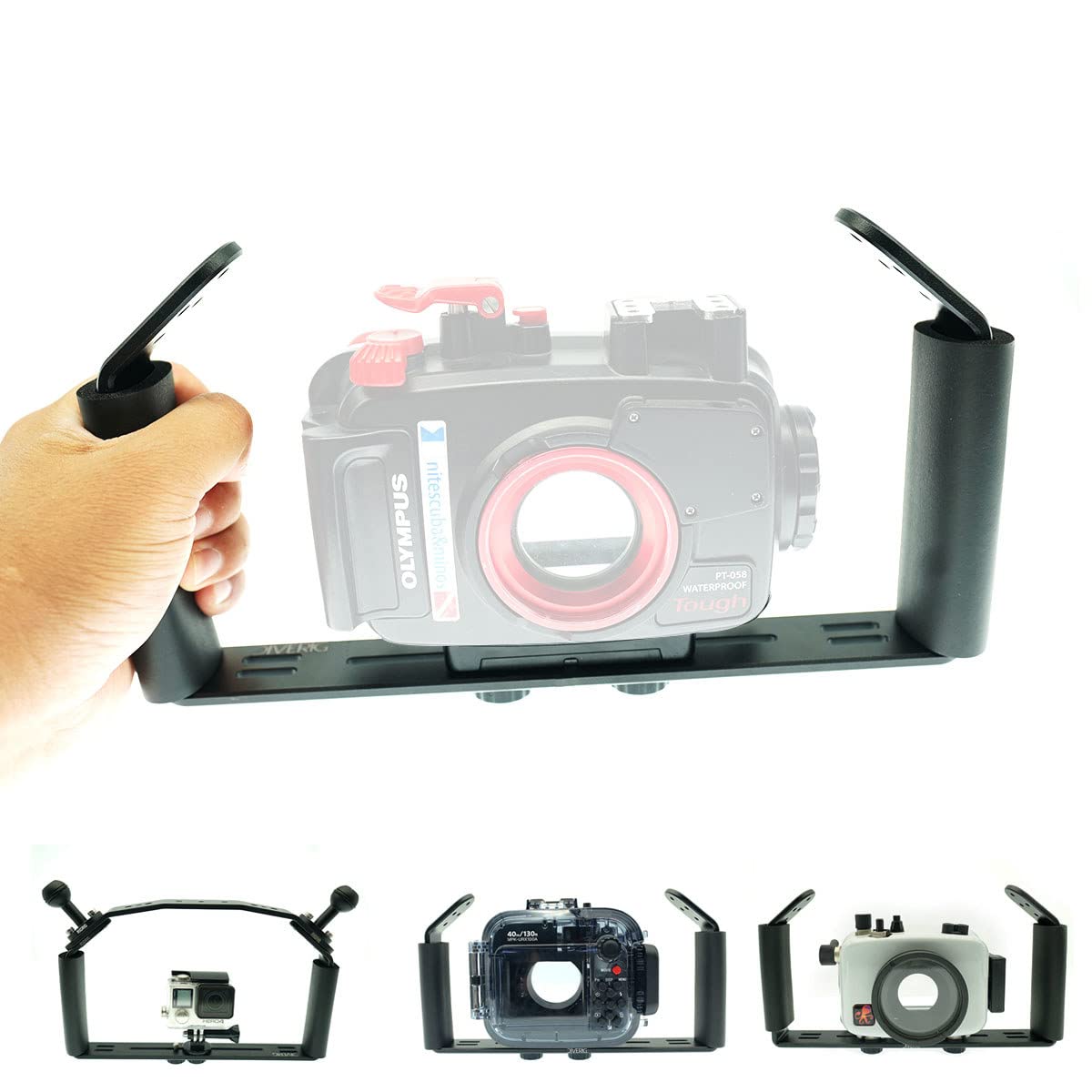 Nitescuba Underwater Handle Tray Bracket Aluminum Alloy Dual Handheld Video Light Stabilizer Tray For Camera Housing，Handle Grip For Gopro Set Up Works For Hero 10,Action Camera