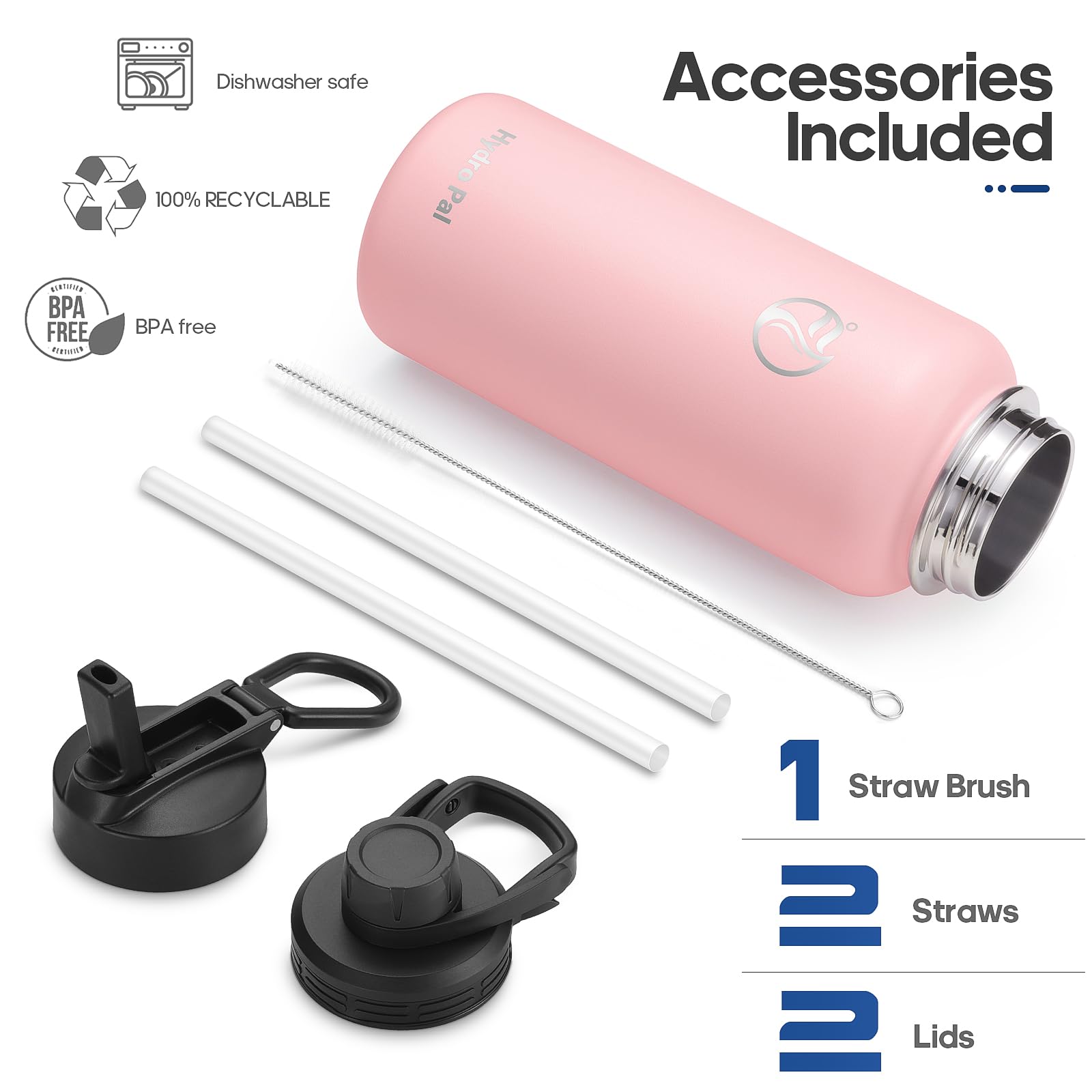 32 Insulated Water Bottles With 2 Leak Proof Lids(Spout Lid And Straw Lid), Wide Mouth Sport Water