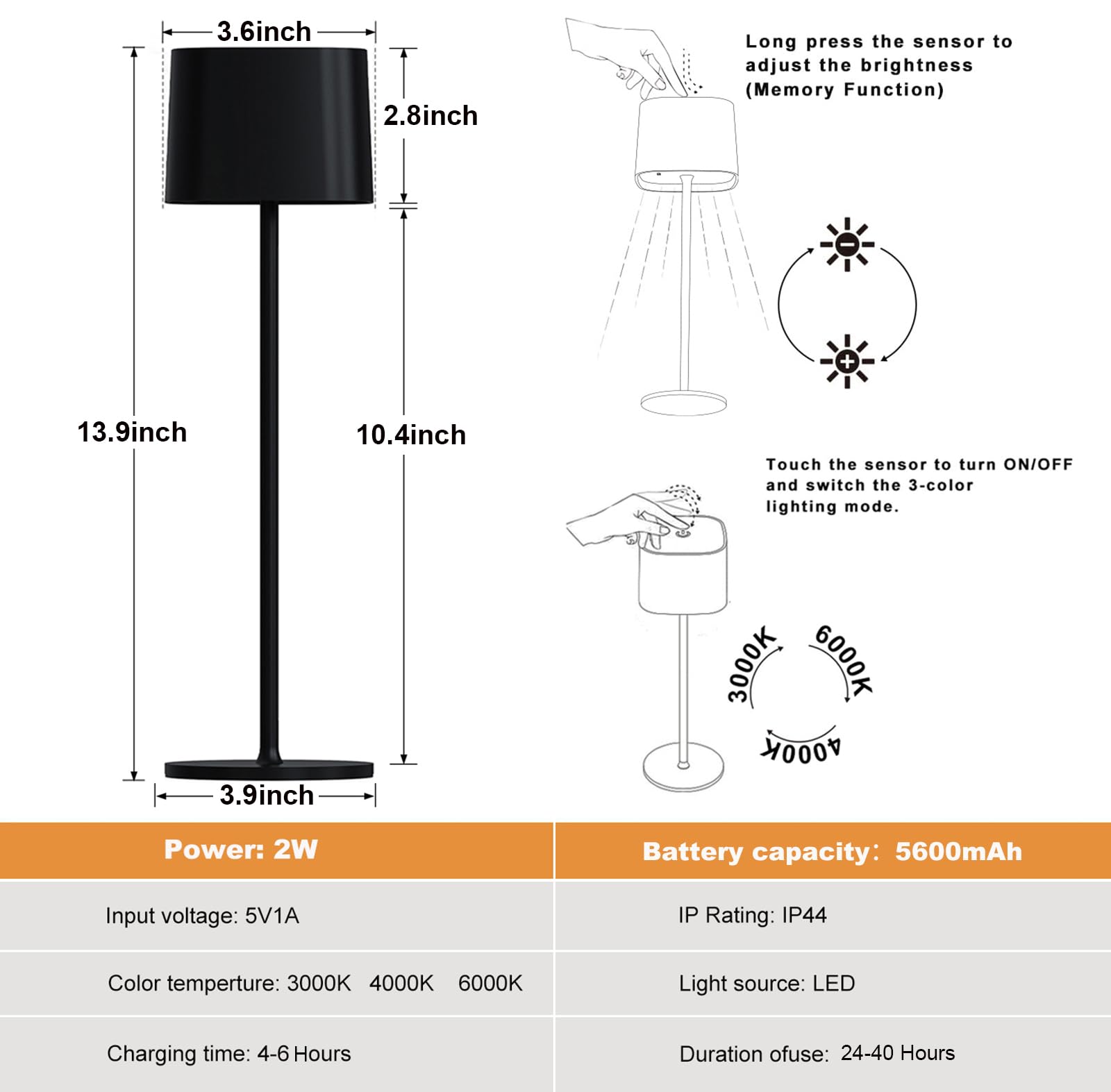 Aozhate 2 Pack Cordless Table Lamp Rechargeable, 5600Mah Battery Operated Led Table Lamps, Touch Control & 3 Color Stepless Dimming Wireless Lamp, Portable Indoor/Outdoor Table Light For Bedroom/Living Room