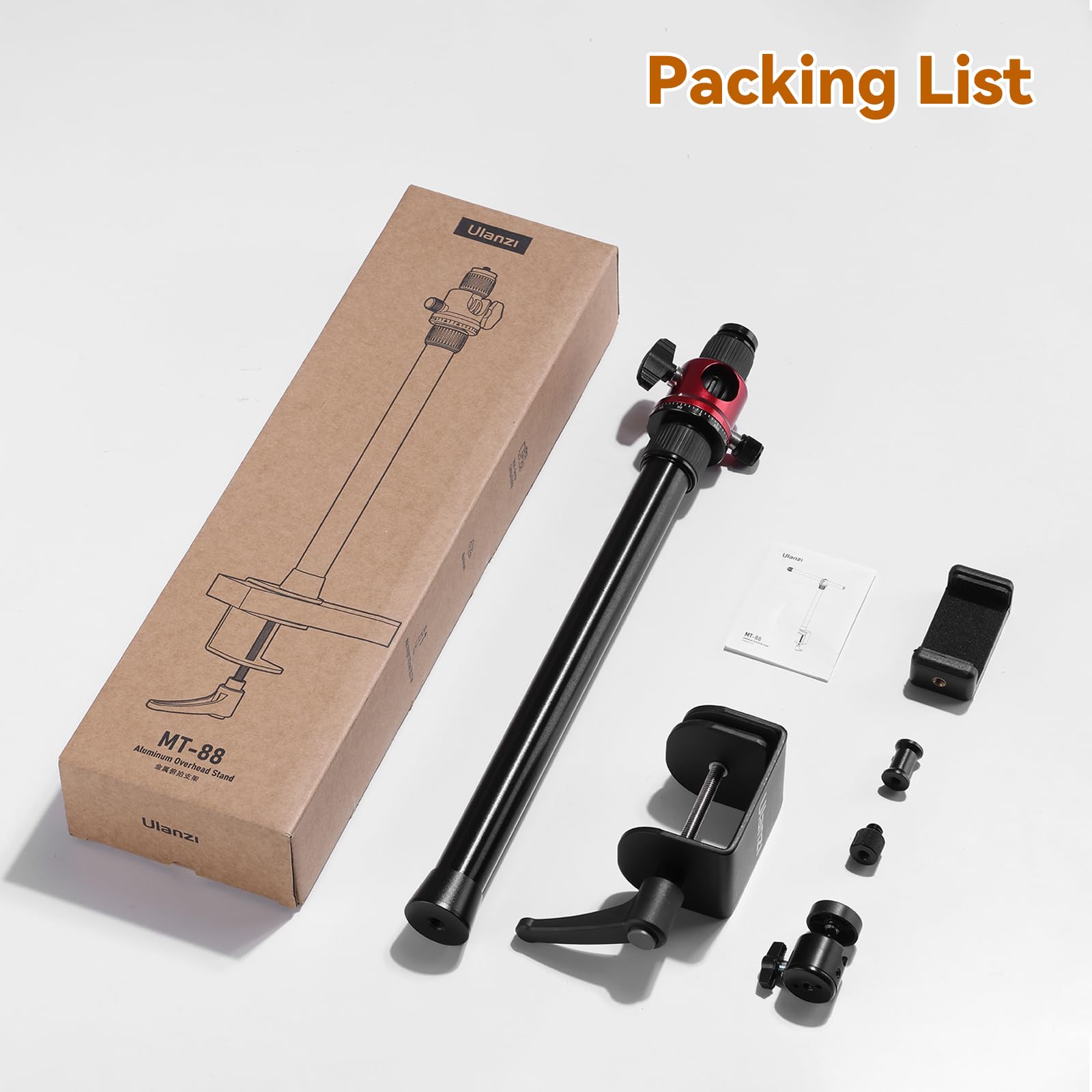 Jusmo Mt-88 Overhead Camera Mount Desk Stand Phone Holder For Video Recording, Horizontal/Vertical Switching, Aluminum 4-Sections Light Stand For Dslr, Cameras, Phones, Lights, Max Load 13.23Ibs