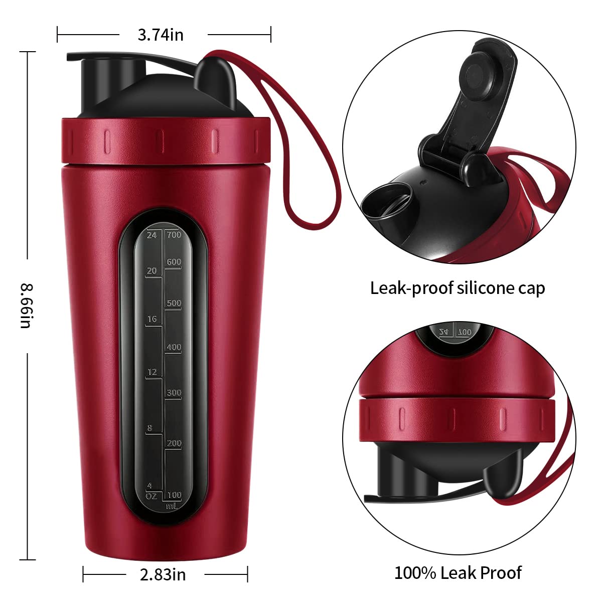 Protein Shaker Bottle, 28Oz Shaker Bottles For Protein Mixes And Pre Workout, Visible Window