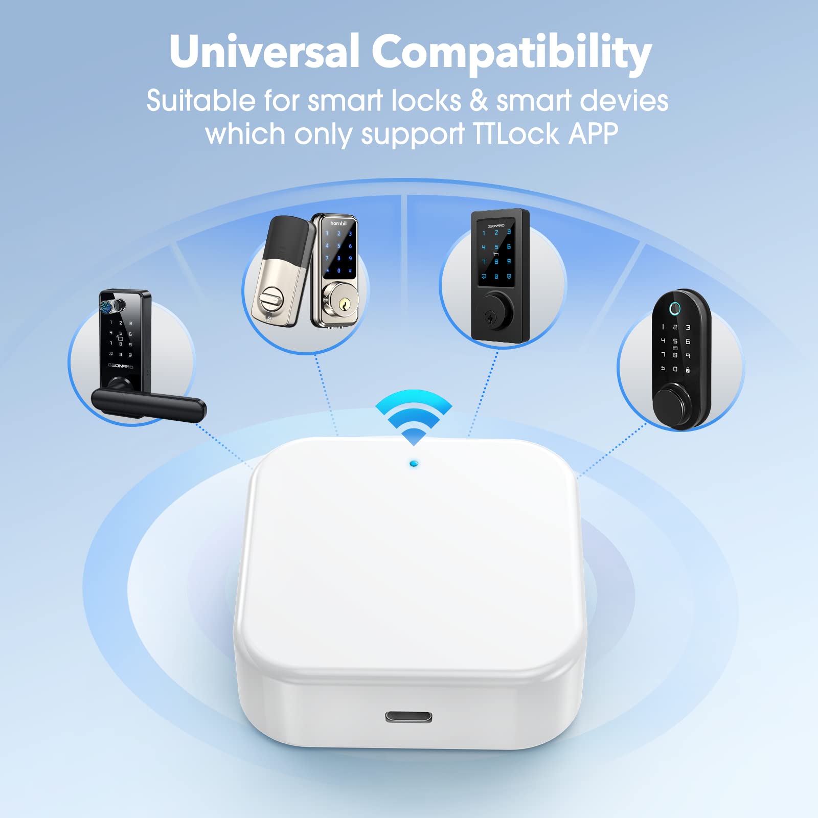 Geonfino Smart Wi-Fi Gateway, G2 Hub For Keyless Entry Remote Control & Manage Bluetooth Deadbolt Door Lock With Ttlock App, Wi-Fi Bridge Compatible With Alexa Google Home For Voice Control
