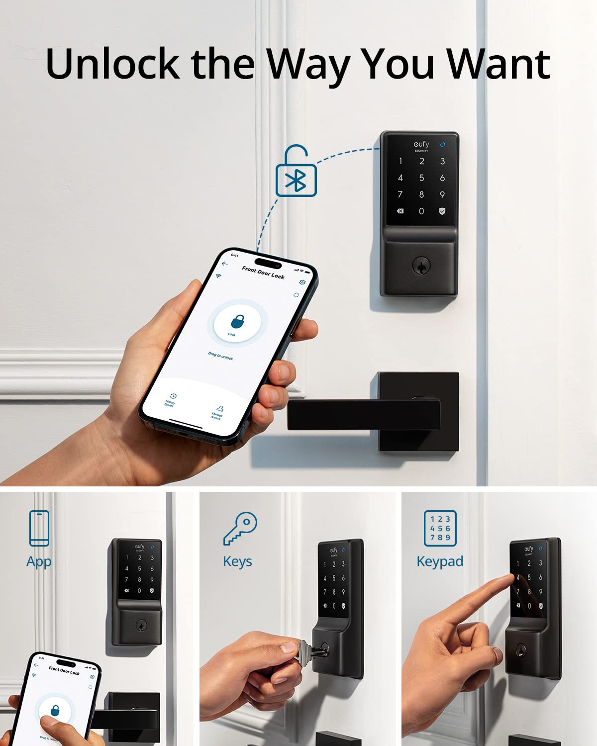 Eufy Security Smart Lock C210, Keyless Entry Door Lock, Built-In Wifi Deadbolt, Smart Door Lock, No Bridge Required, Easy Installation, Touchscreen Keypad, App Remote Control, 4 Aa Batteries Included