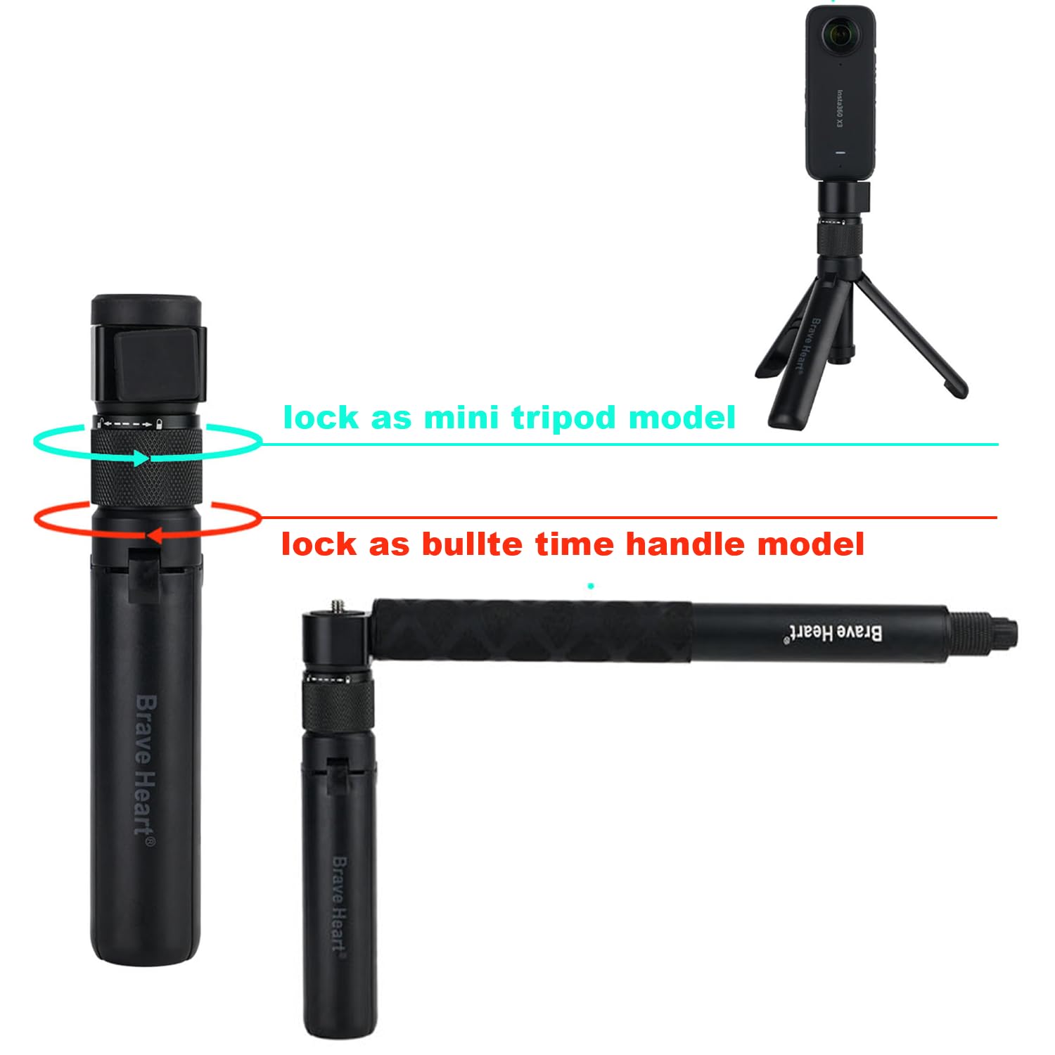 Jenshepoe Bullet Time Handle Tripod Multi-Functional Tabletop Fold Tripod For Insta360 X4 Insta 360 X3,One Rs,Go 2,One X2,One R,One X And Gopro Pro Hero 11 10 9 5 4 3 Sport Camera Accessories（Black）