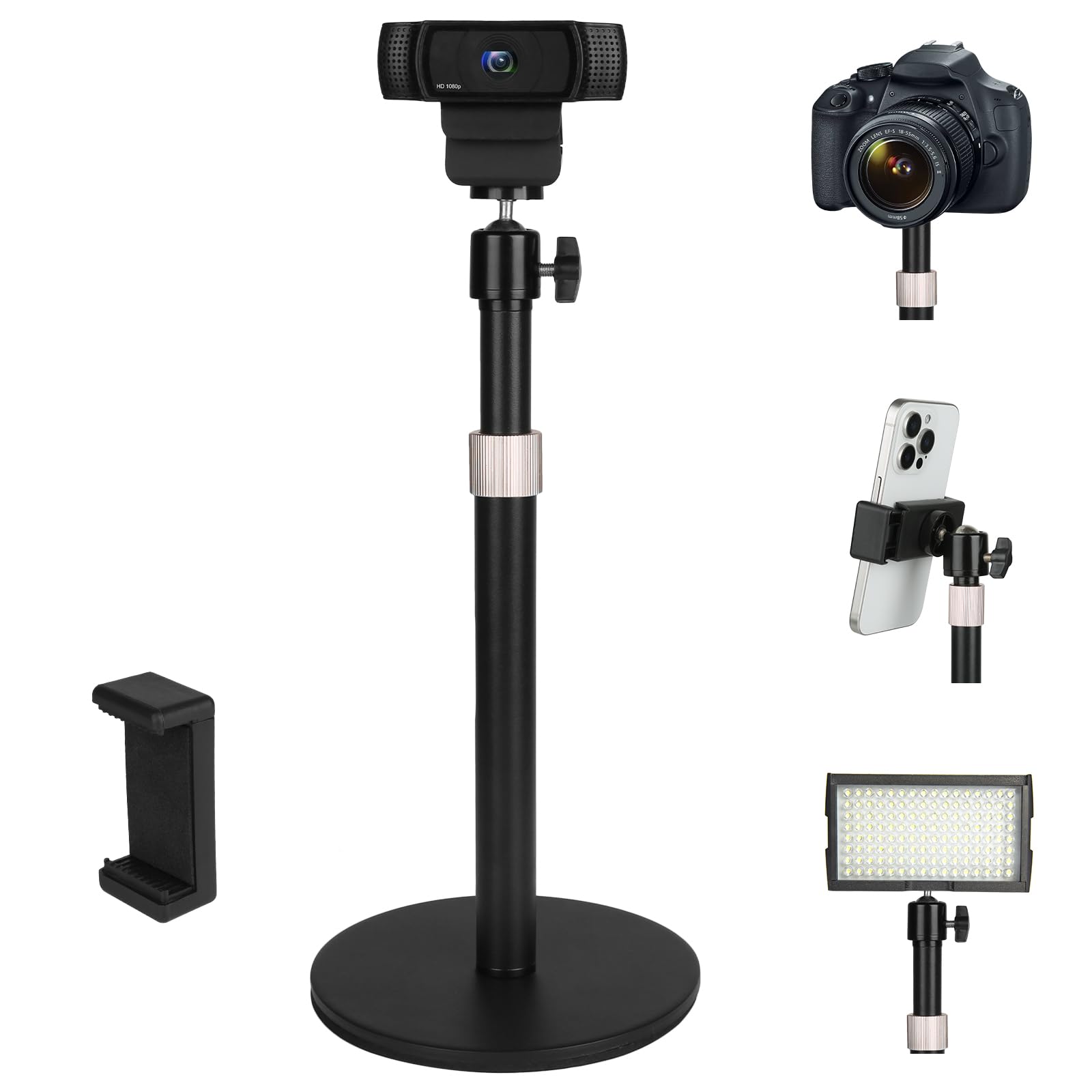 Mippko Webcam Camera Stand Phone Holder For Desk,1/4"-20 Threaded Compatible With Logitech Webcam C920 / C920S / C920X / C922 / C922X / C925E / C930 / C930E / C615 / C960,Dslr Camera/Smartphone