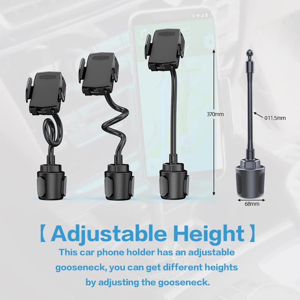 Vargtr 2-In-1 Cup Holder Phone Mount, Universal Adjustable Gooseneck Cup Holder, 360 Rotation, One-Button Release, Fits 4"-7" Phones