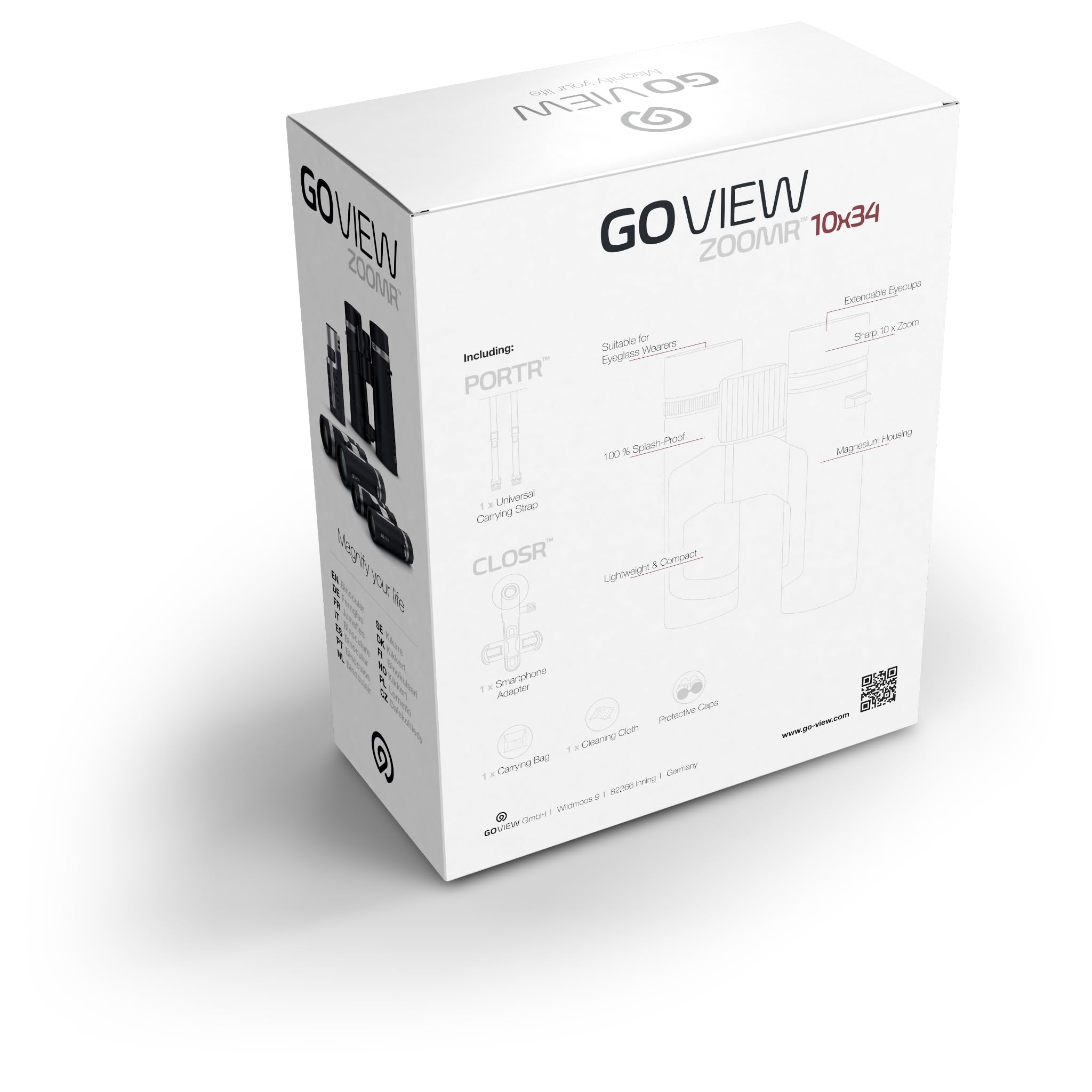 Goview Binoculars Zoomr 10X34, Ruby Red