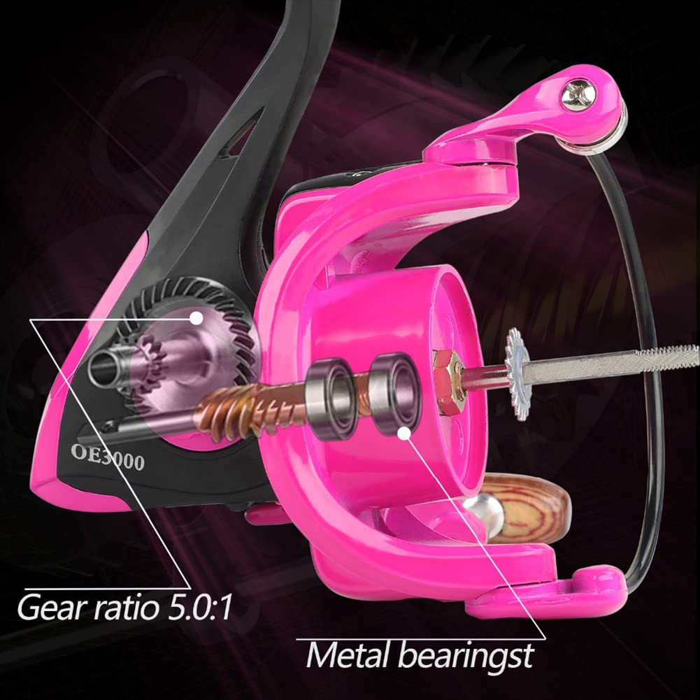 Lizhoumil Baitcasting Reel, 5.2:1 Gear Ratio Spinning Reel, 14Bb Stainless Steel Shielded Bearings Fishing Reel, For Freshwater Sea Fishing Boat Fishing Carp Fishing Pink Oe3000