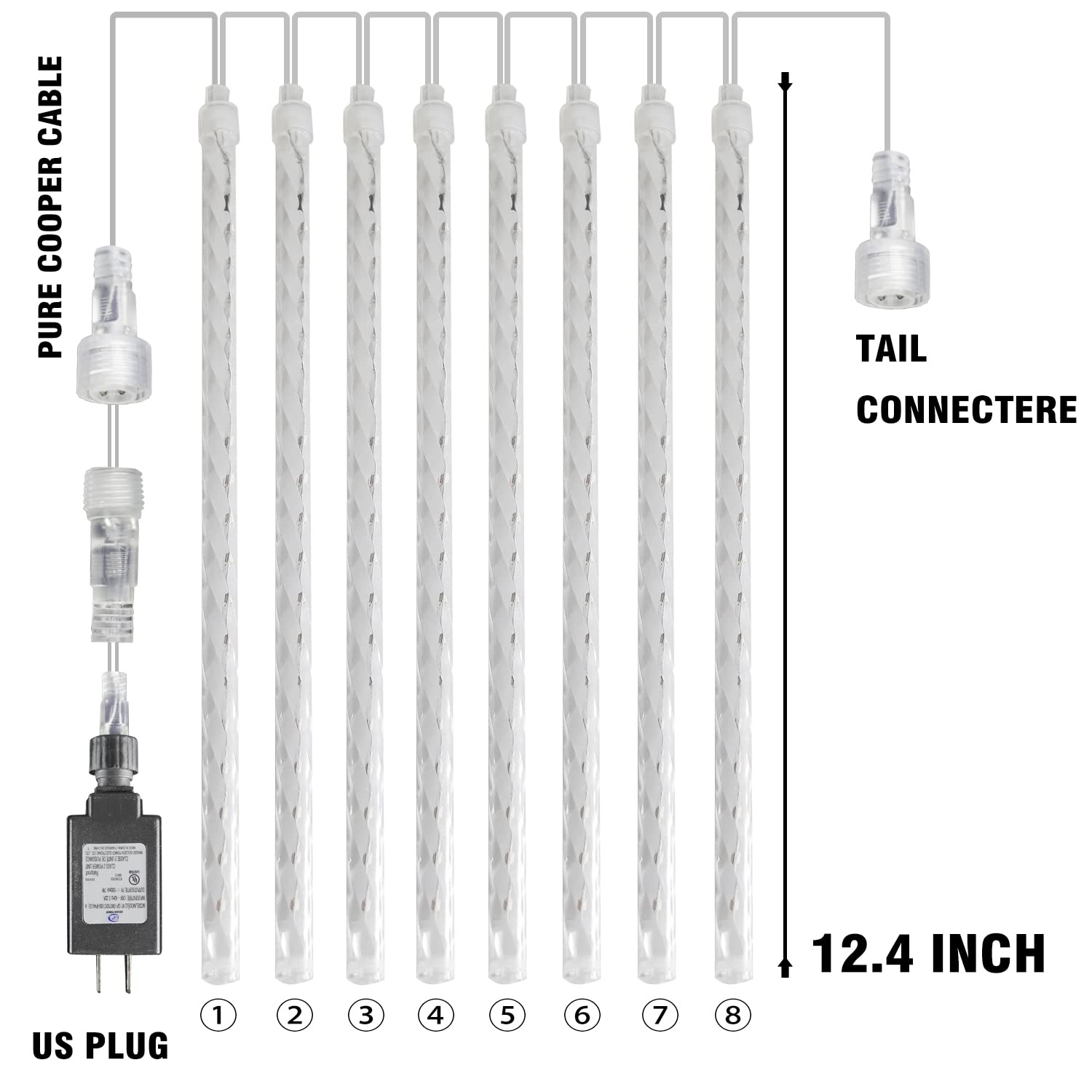 Dazzle Bright Christmas Lights Outdoor, 288Led Meteor Shower Rain Lights 12 Inch 8 Tubes, Waterproof Plug In Falling Icicle Light Christmas Decorations For Xmas Tree Yard House Decor (Blue)