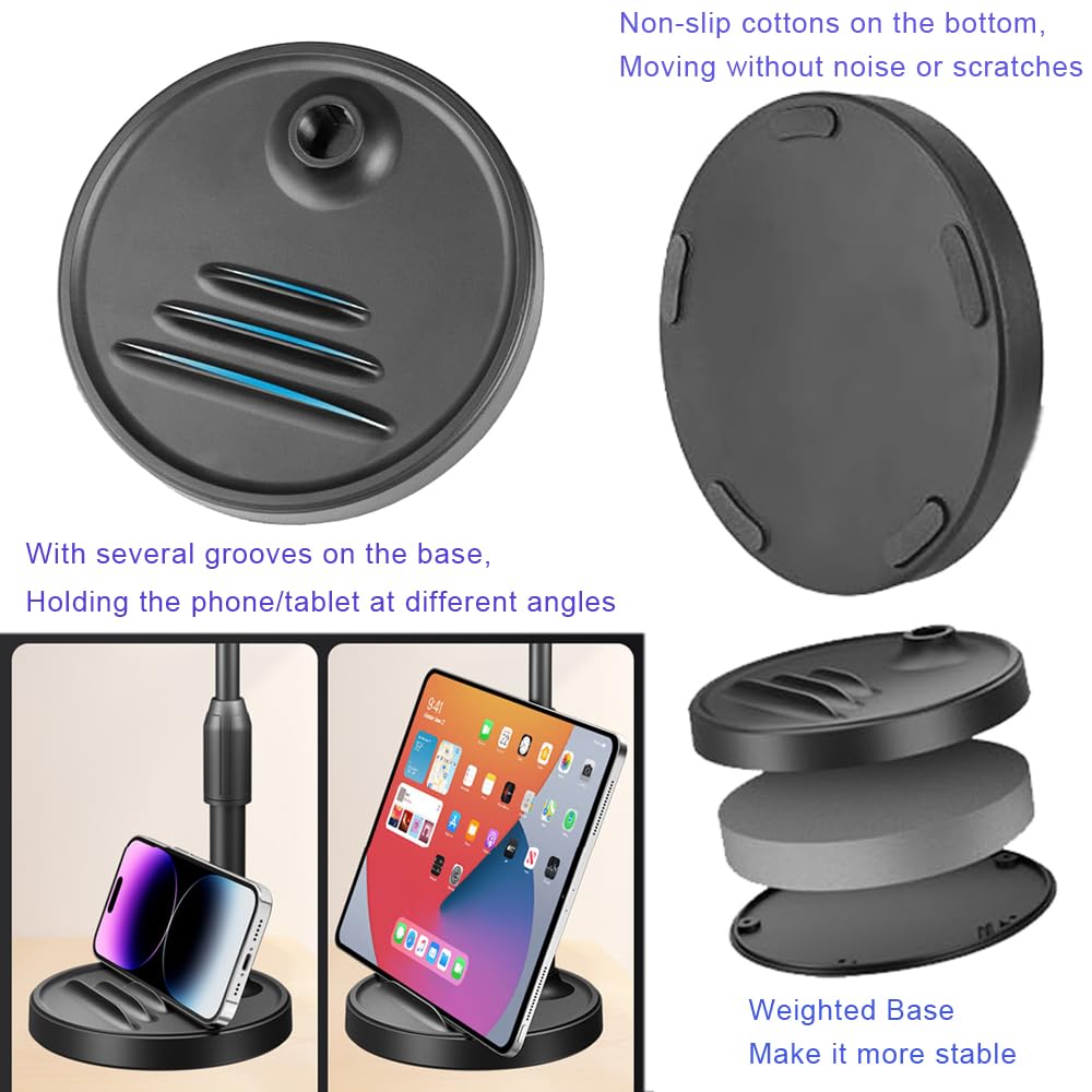 Etubby [3-In-1] Desktop Microphone Stand With Phone Holder, Adjustable Desk Table Mic Stand Webcam Stand Phone Stand With Mic Clip, Phone Clip, 3/8" To 5/8" Metal Adapter, Tripod Head