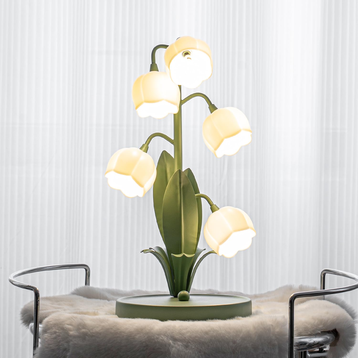 Werfop Flower Table Lamp, Vintage Lily Of The Valley Desk Lamp For Bedside 3 Color Modes Cute Reading Night Light With Led Bulbs For Bedroom, Living Room, Office, Entrance Home Decor (Green)