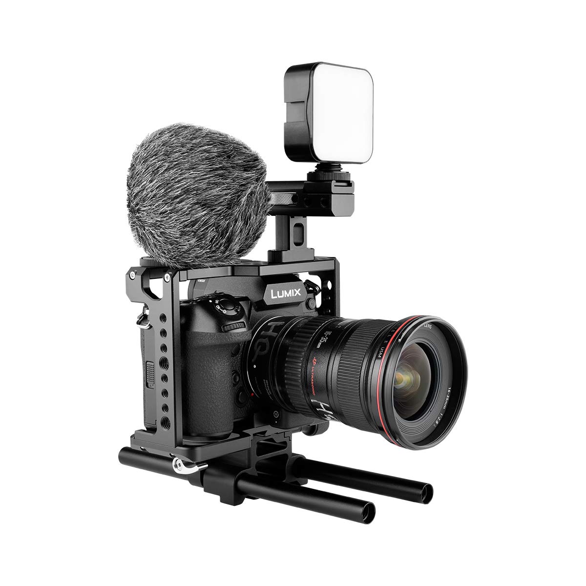 Kamthing Aluminum Video Camera Cage Stabilizer For Panasonic Lumix S1H S1R S1 Camera With Top Handle Grip And Baseplate 15Mm Rod Multiple 1/4" 3/8" Screw Mount (Cage With Top Handle And Baseplate)