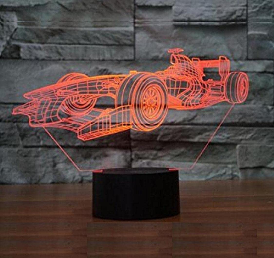 Superiorvznd Racing Car Shapes 3D Night Light Remote Control Power Touch Table Desk Optical Illusion Lamps 16 Color Changing Lights Home Decoration Xmas Birthday