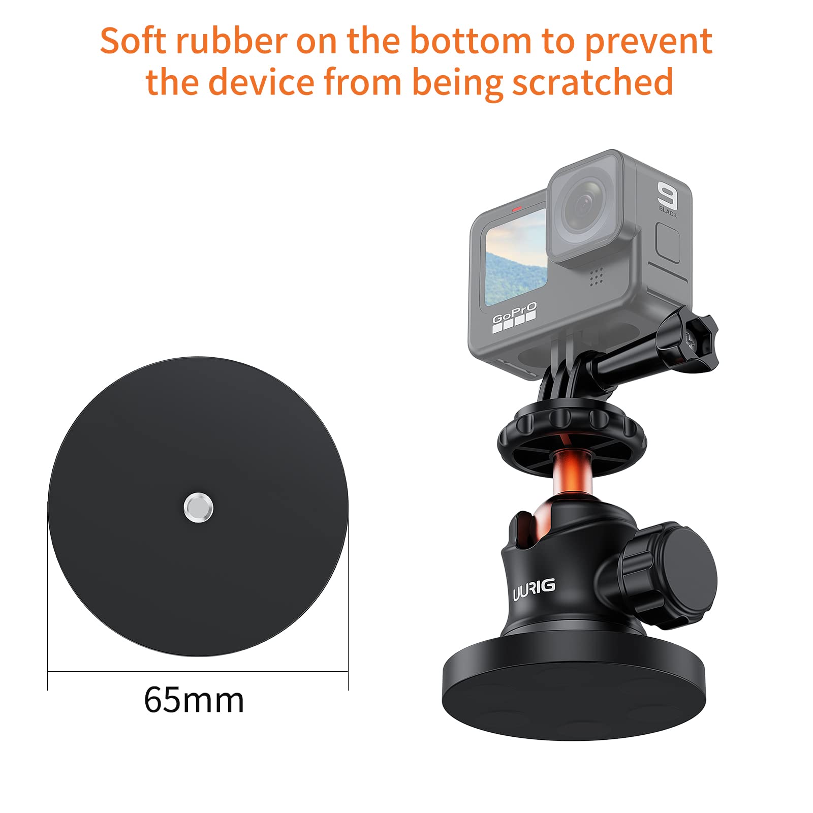 Vrig Express Uurig Bh07 Magnetic Camera Mount With 360° Ball Head, Magnetic Mount Base Stand With 1/4"-20 Thread Compatible With Gopro, Rubber Coated Magnet Base Deal For Mounting Action Cameras To Cars Body