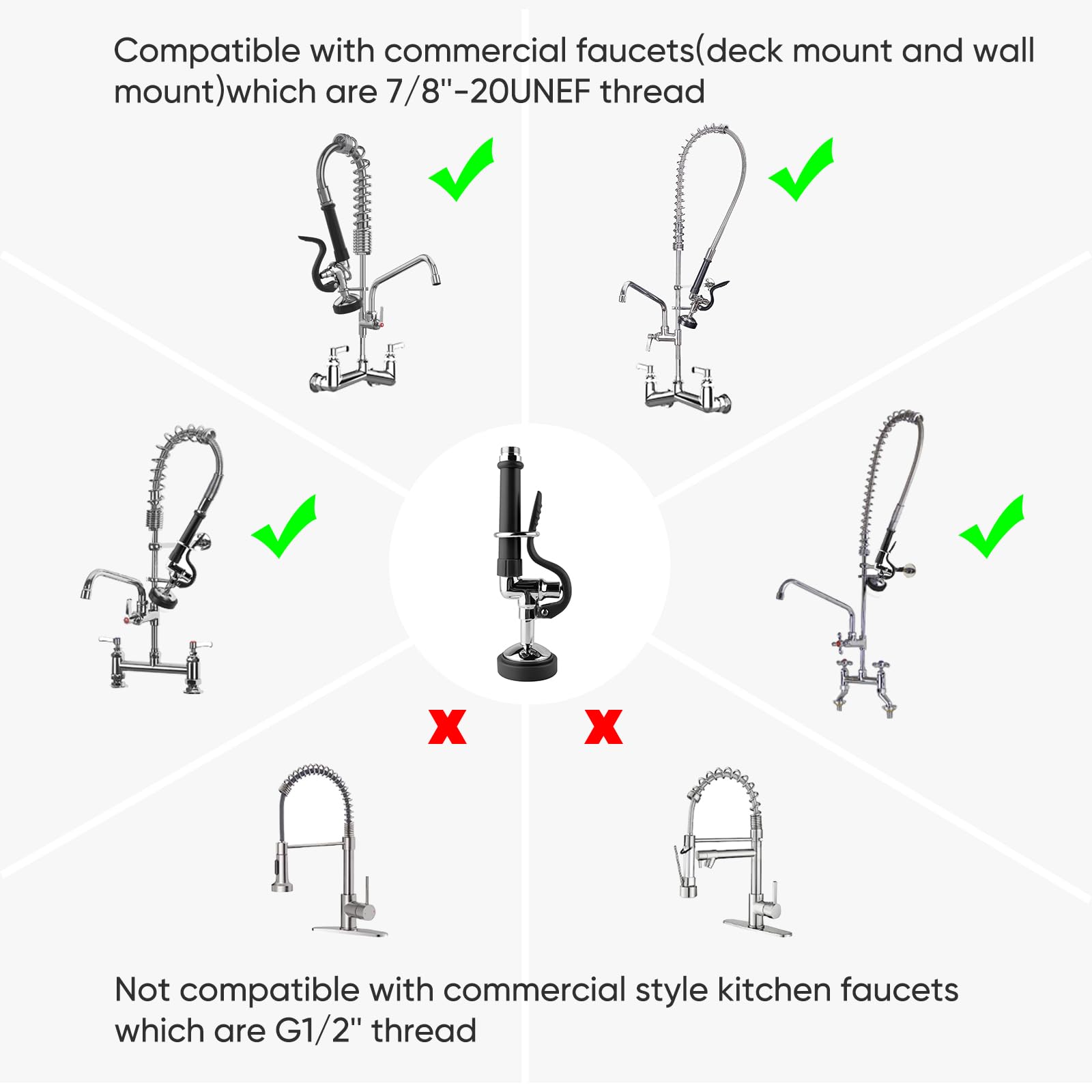 Gosifaca Commercial Sink Sprayer Pre Rinse Sprayer With Ergonomic Handle 1.42Gpm Dish Spray Nozzle Spray Valve,Faucet Parts For Commercial Kitchen Sink,Polished Chrome Finished (Black)