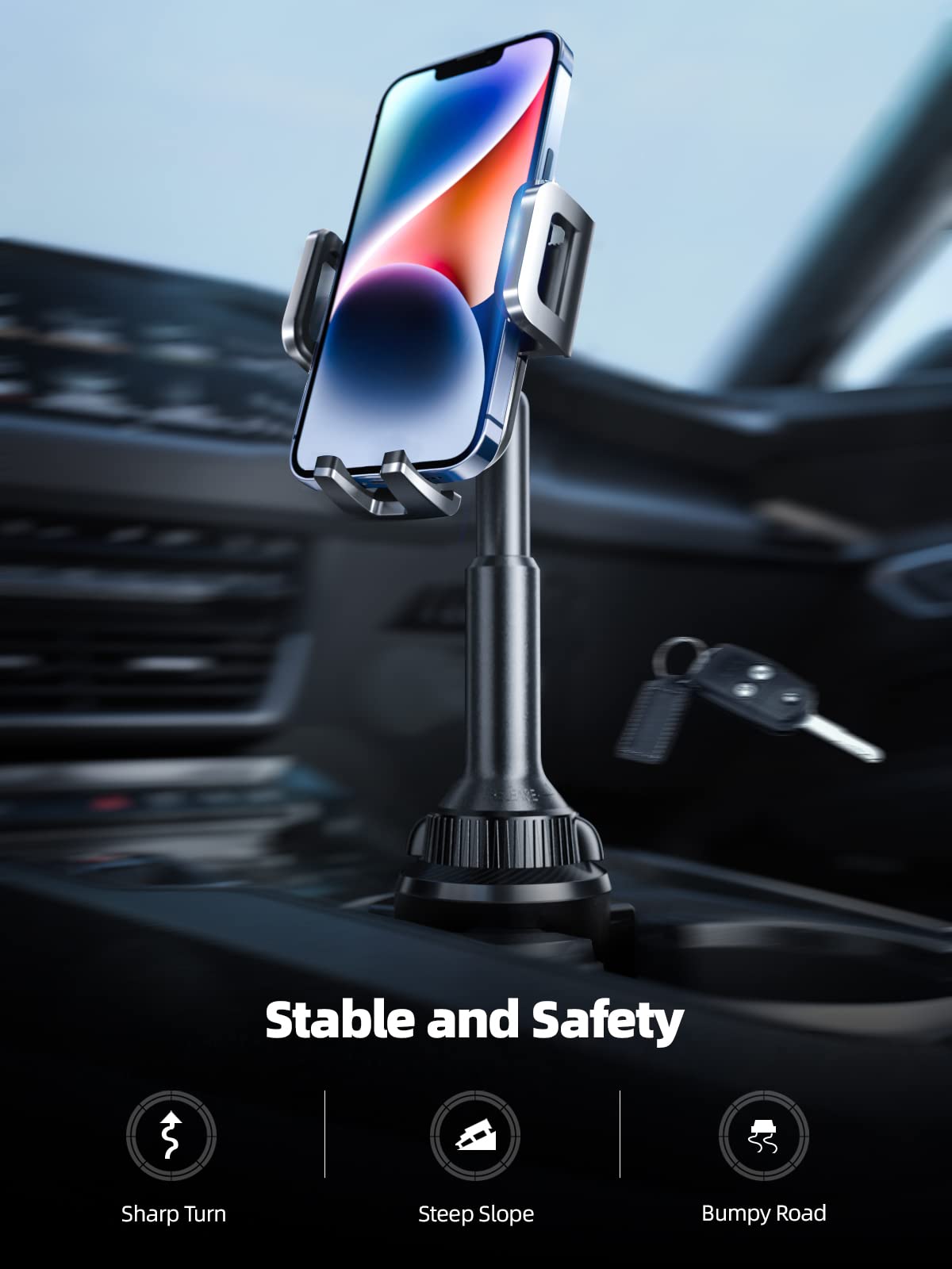 Topgo Cup Phone Holder For Car, [ Telescopic Arm & Firmly Stable] Cup Phone Mount For Iphone 16 And More Smartphone - Black
