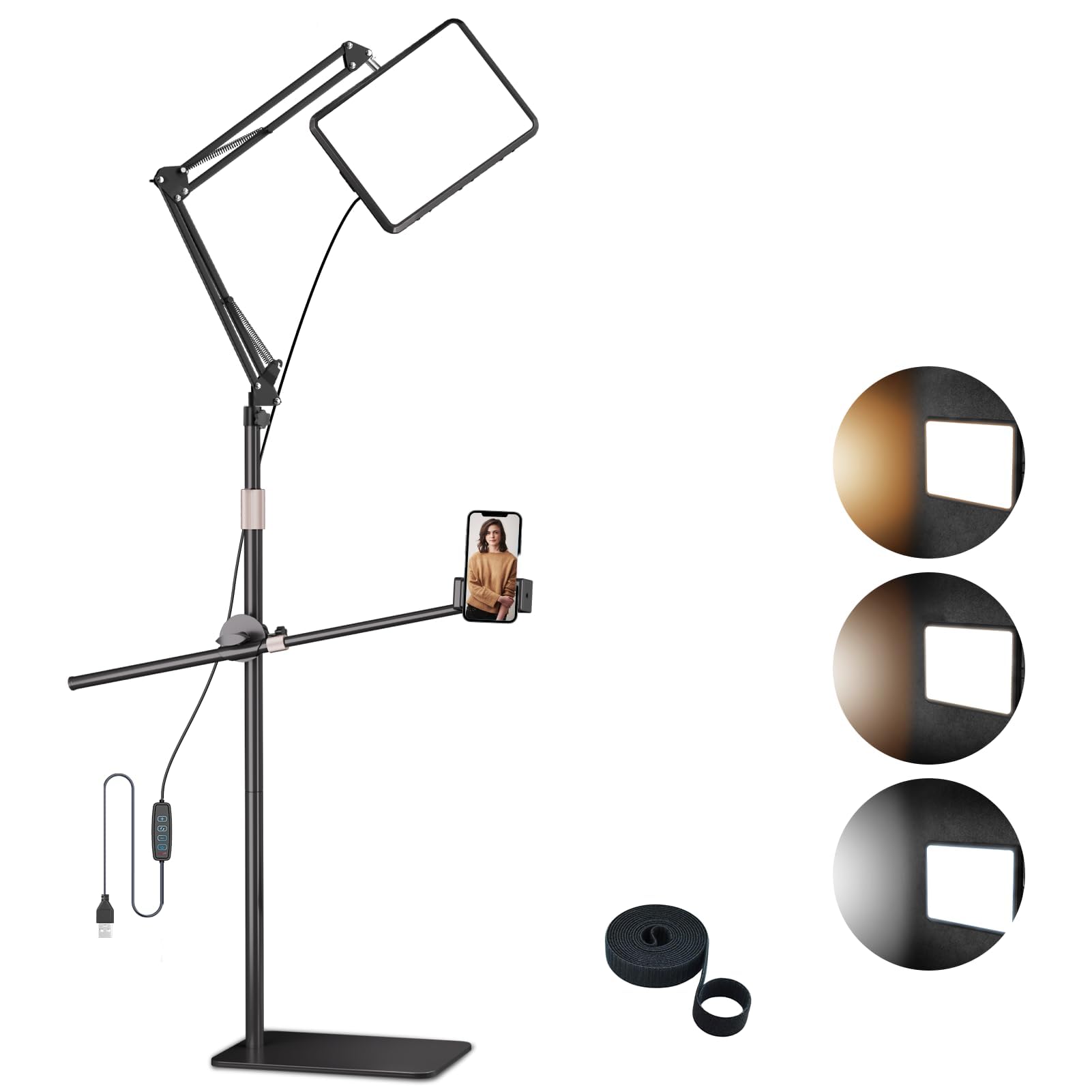 Oukmic Selfie Light With Stand And Cell Phone Holder, 12" Led Panel Lamp Tripod With Adjustable Arm, 2800-7000K Color Temperature For Photoshoot, Video Recording, Streaming, Vlog, Youtube, Tiktok