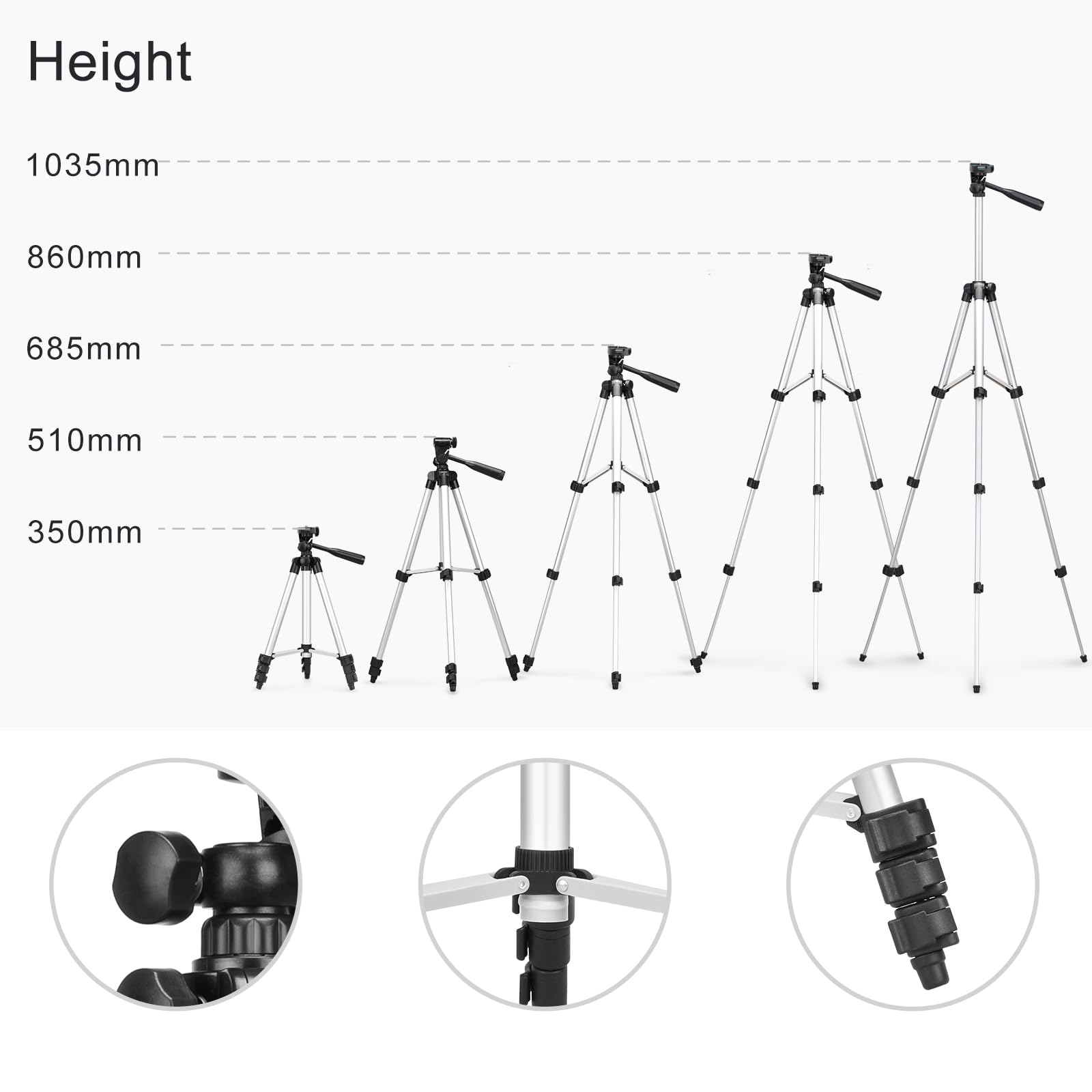 Yezmek Tripod, Tripod From 0.5M To 1.2M, Portable Support With Standard M6 Thread, Compatible With Projectors And Cameras, Black/White [Simple Carry Bag Included]