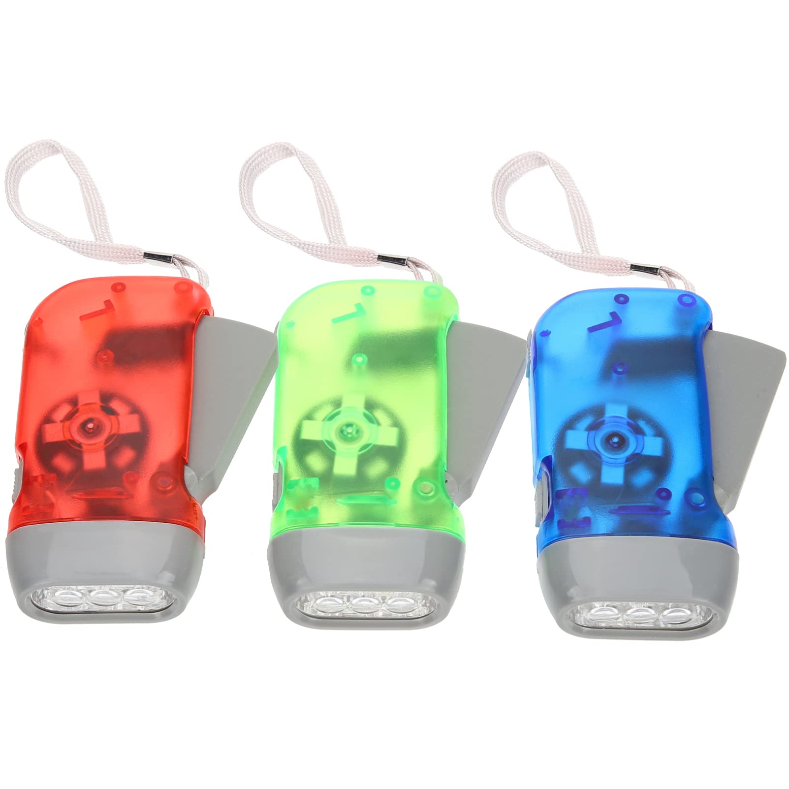 Toyvian 3Pcs Hand Crank Flashlight, Small Led Flashlight, Portable Emergency Torch, Assorted Colors, For Camping, Hiking, Kids, No Batteries Needed