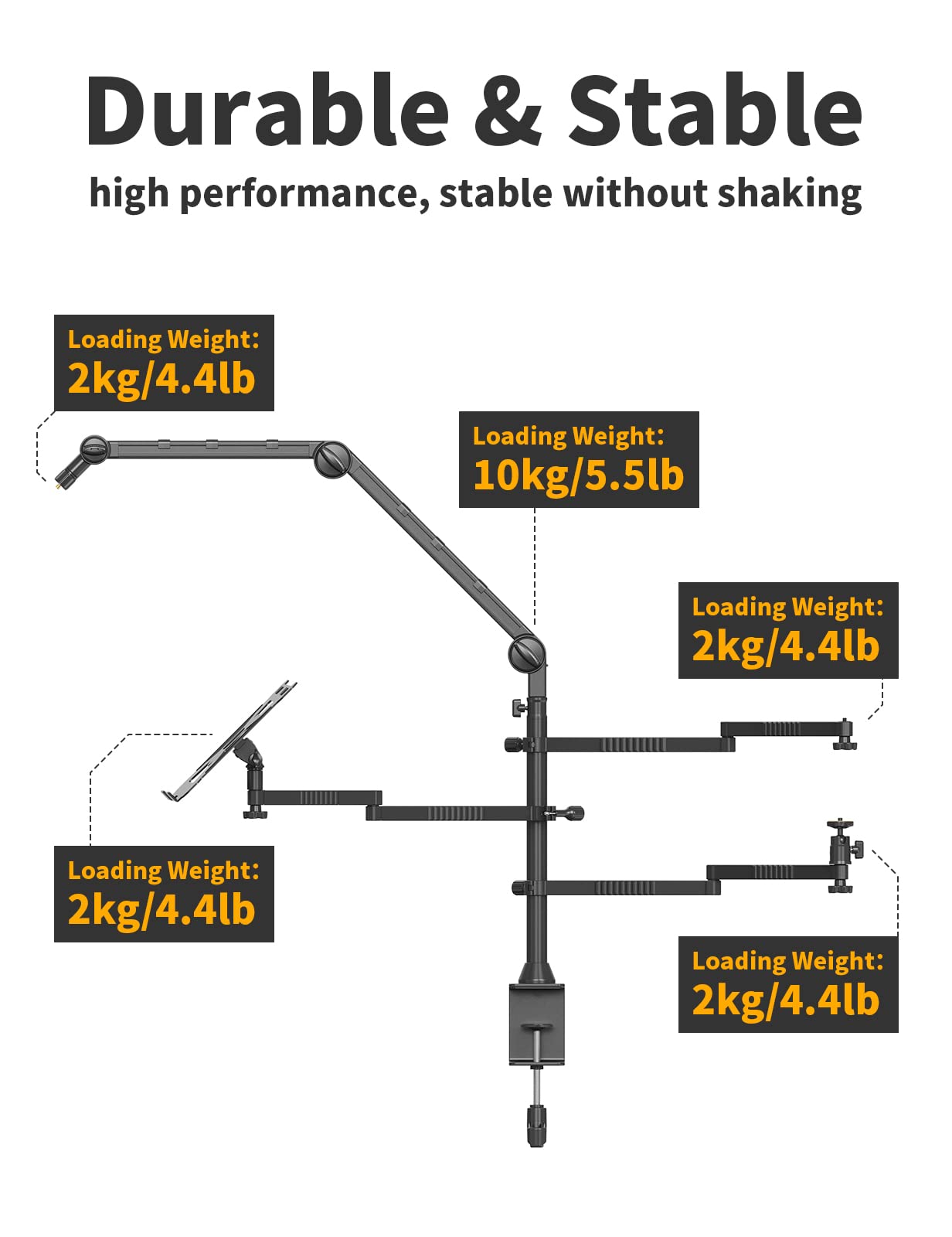 Ulanzi Select Camera Arm Desk Stand Mount - Ls21 Desktop Overhead Camera Mount Flexible Microphone Boom Arm + Laptop Stand Mount + 2 Extension Magic Arm For Webcam Dslr Ring Light Laptop Mic