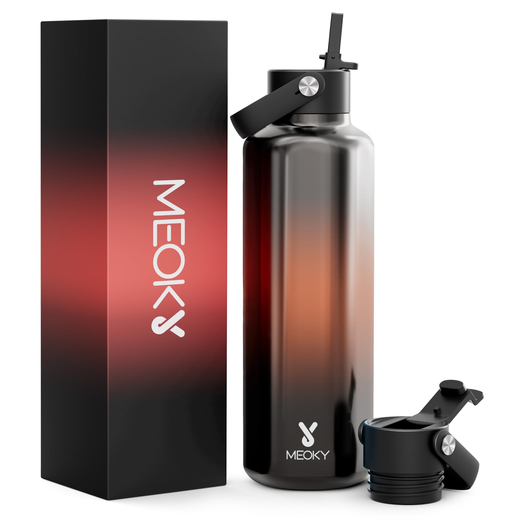 Meoky Water Bottle With Straw For Men: 24 Oz Stainless Steel Insulated Water Bottle