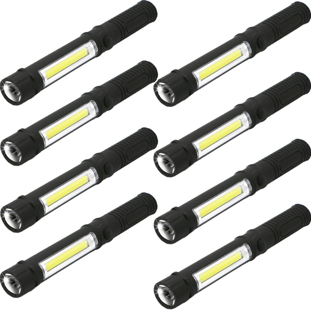 Wutl Cob Led Work Flashlight With Magnetic Base And Clip Multi-Function Pocket Pen Light Inspection Work Light, 8 Pack
