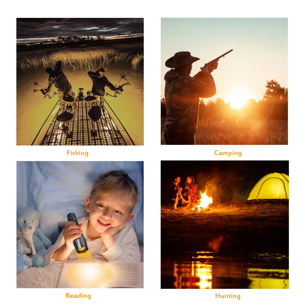 Gaigaimall 2 Pack Warm Light Flashlight Single Mode Warm Flash Light For Eye Care Reading Hunting Fishing Aviation
