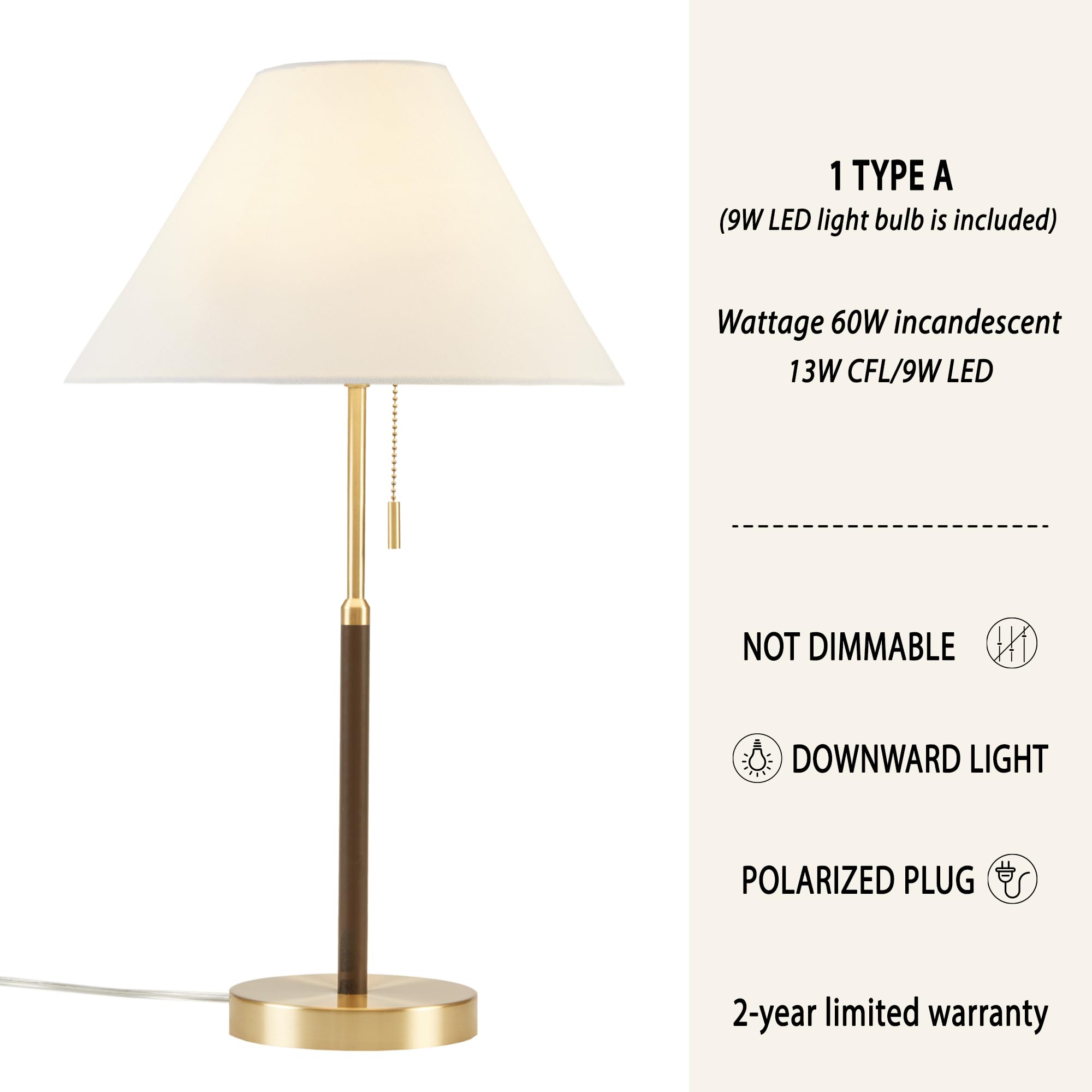 Ink+Ivy Table Lamp - Mid-Century Two-Tone Gold Nightstand Bedside Lamp, Chic Study Lamp, Clear Polarized Cord, Pull Chain Swtich, Bromley Lamp Décor Empire Fabric Shade, 23.5" H Gold/Brown