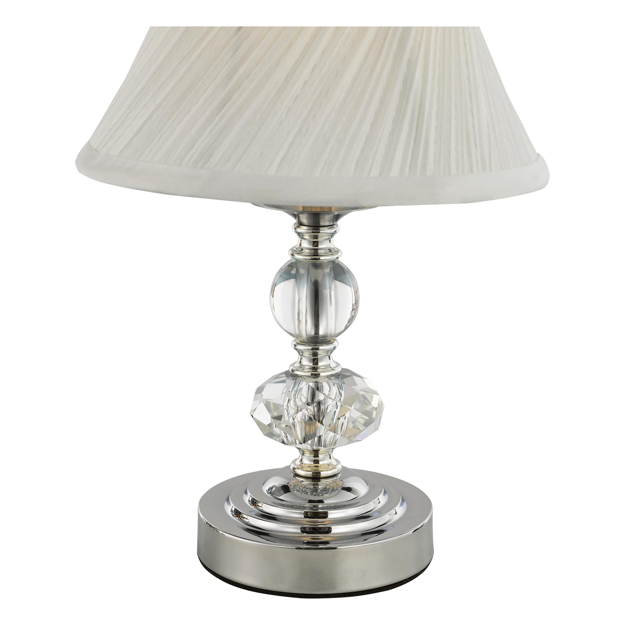 Sylw Small Modern Crystal Bedside Table Lamp, 7 X 7 X 12 Inch Electroplaetd Silver Base Table Lamp For Bedrooms And Office (White Pleated Bell Shape Shade)