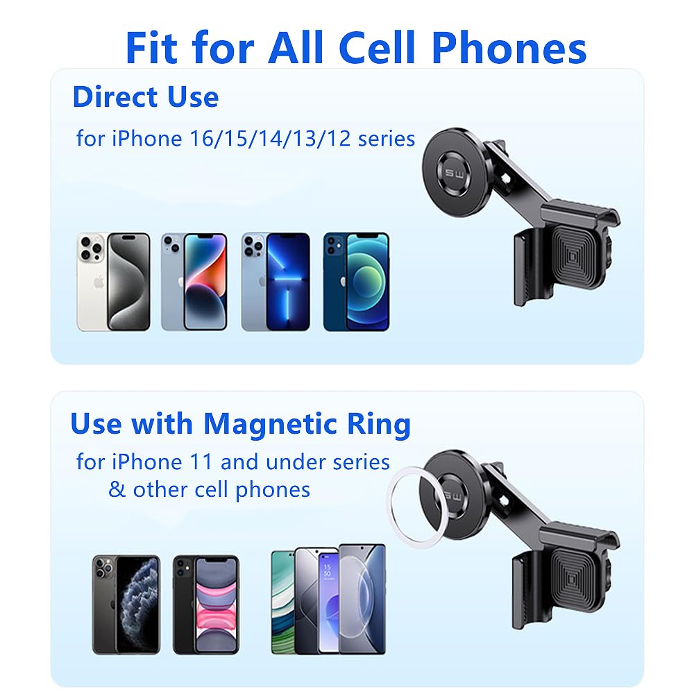 Galeform Magnet Phone Mount For Tesla Model 3/Y Accessories, Tesla Phone Mount For Magsafe Iphone & Android Phones, Strongest Magnetic Power Adjustable Car Phone Holder, With 1Pcs Magnetic Ring