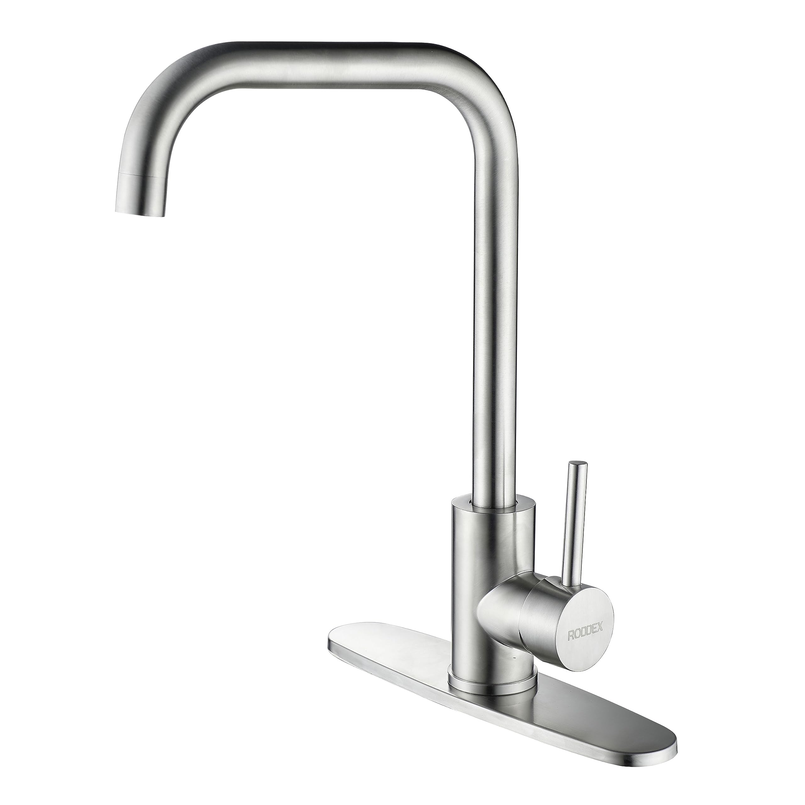 Roddex Square Kitchen Sink Faucet, Single Handle Swivel Bar Mixer With 3 Hole Deck Plate, Stainless Steel Utility Cheese Faucets For Laundry Rv Camper Outdoor Farmhouse (Brushed Nickel, Large)
