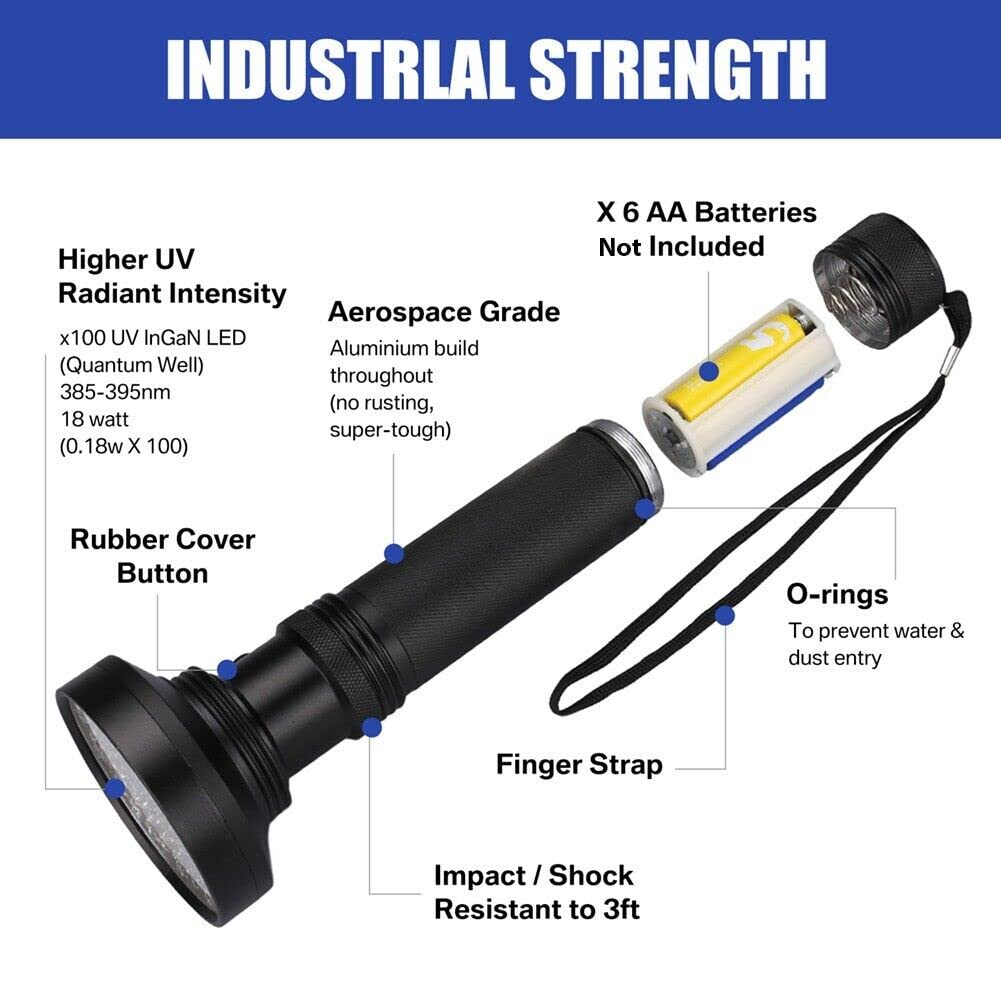 The Perfect Part Uv Ultraviolet Light 100 Led Flashlight  395Nm High Power Blacklight Detector For For Dog/Cat Urine, Dry Stains, Hunting, Bed Bug, Scorpions, Matching With Pet Odor Eliminator