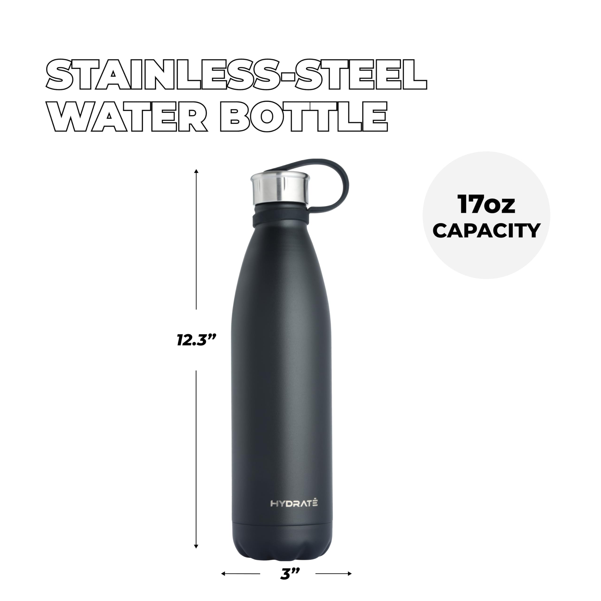 Hydrate Super Insulated Stainless Steel Water Bottle - 17Oz - Carbon Black