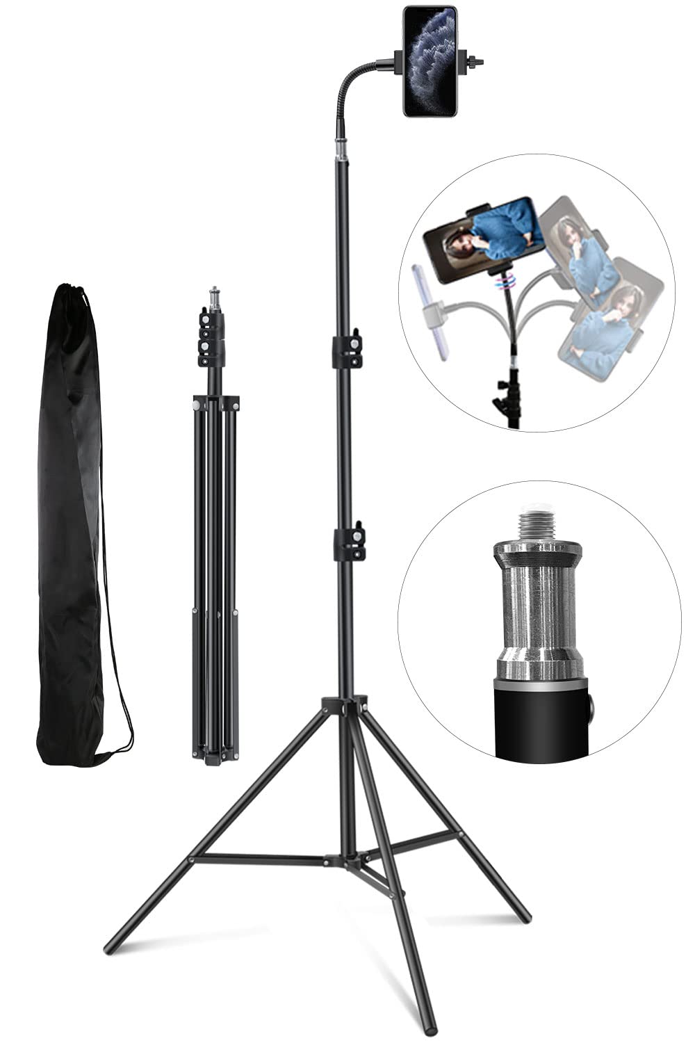Pixel 80Inch Stand Tripod For Iphone Phone Cell Tripods Lighting Stand Fits Ring Light Mini Camera Photography Rotatable Live Video Stand Compatible With And Most Mobile Phones