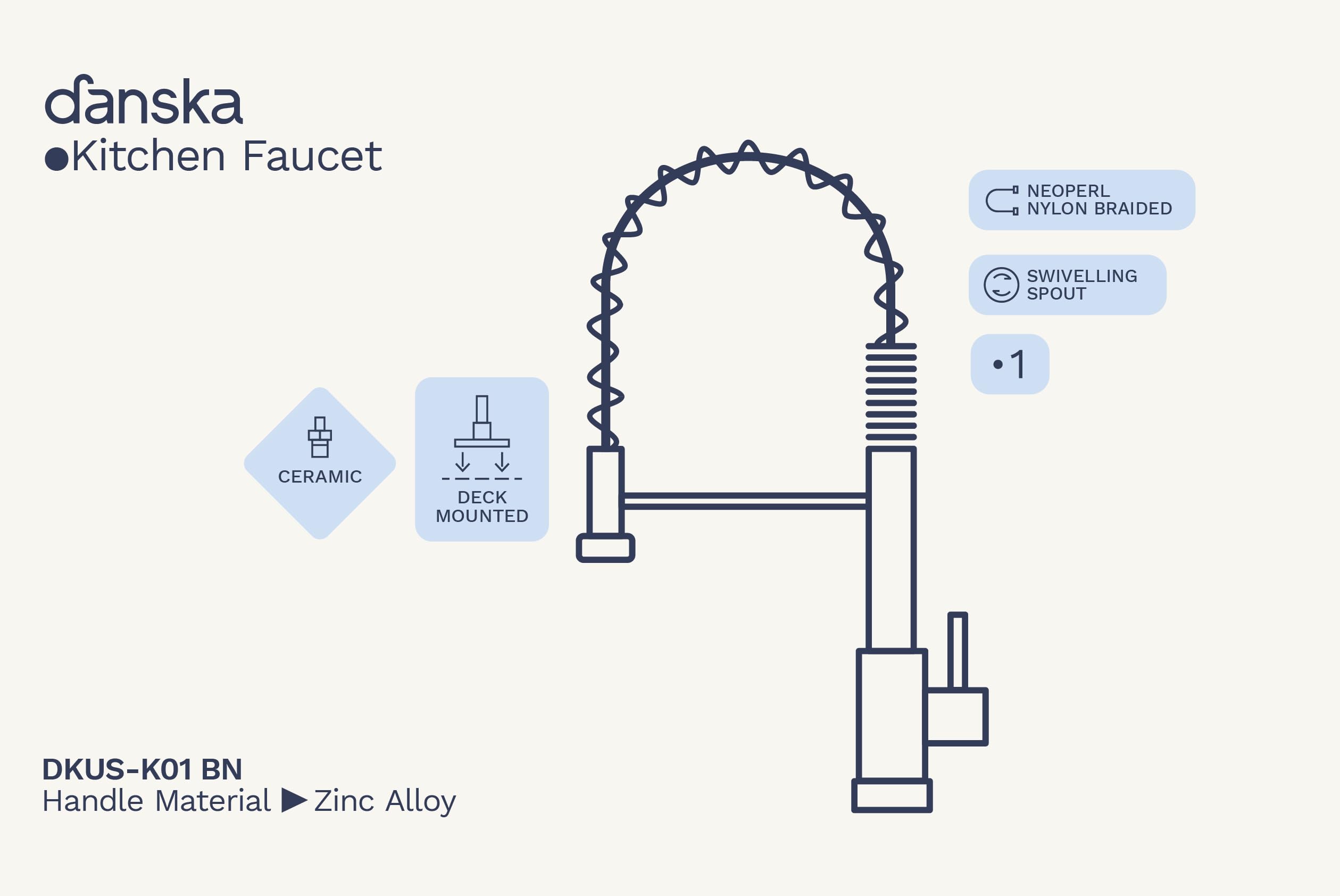 Danska Kitchen Faucet - Single-Lever Danish Design  Pull Down Sprayer  360° Swivel Spout  Brushed Nickel Finish  Brass & Stainless Steel Build  Great Water Flow At 1.8Gpm  Diy Installation