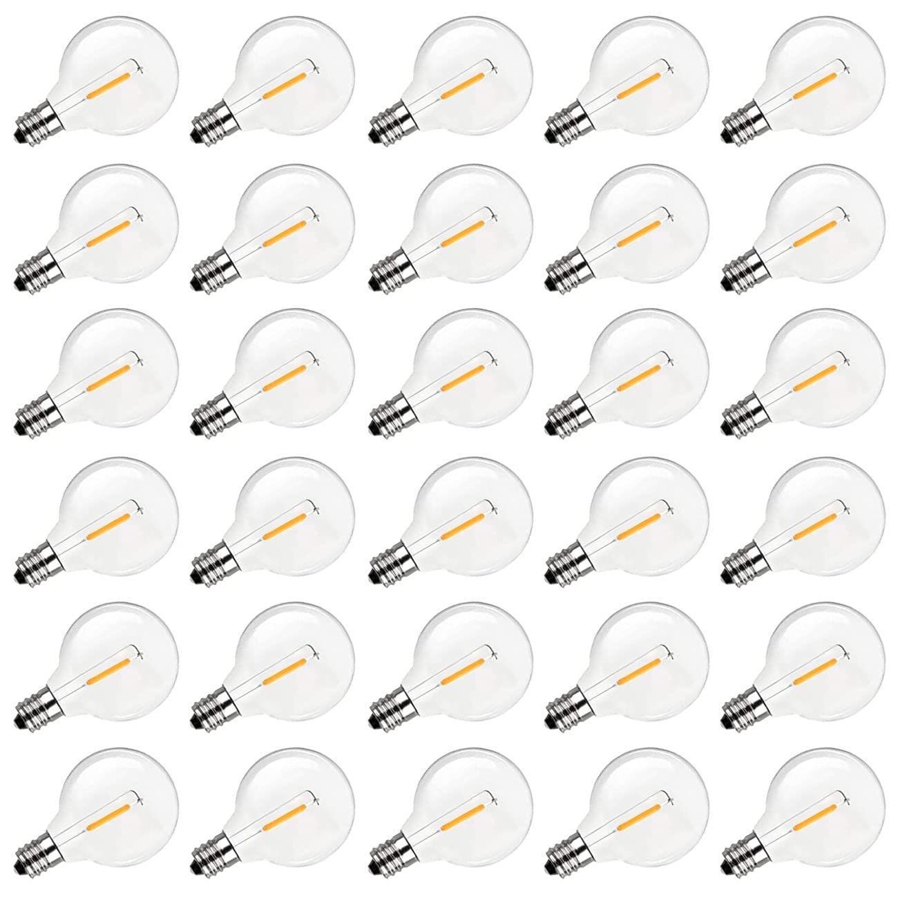 Abeja G40 Led Replacement Bulbs, 1W Shatterproof Globe Bulb Fits E12 Candelabra Screw Base, Led Globe Bulbs Light For Outdoor String Lights, 1.5 Inch Dimmable Light Bulb, Warm White, 25 Pack