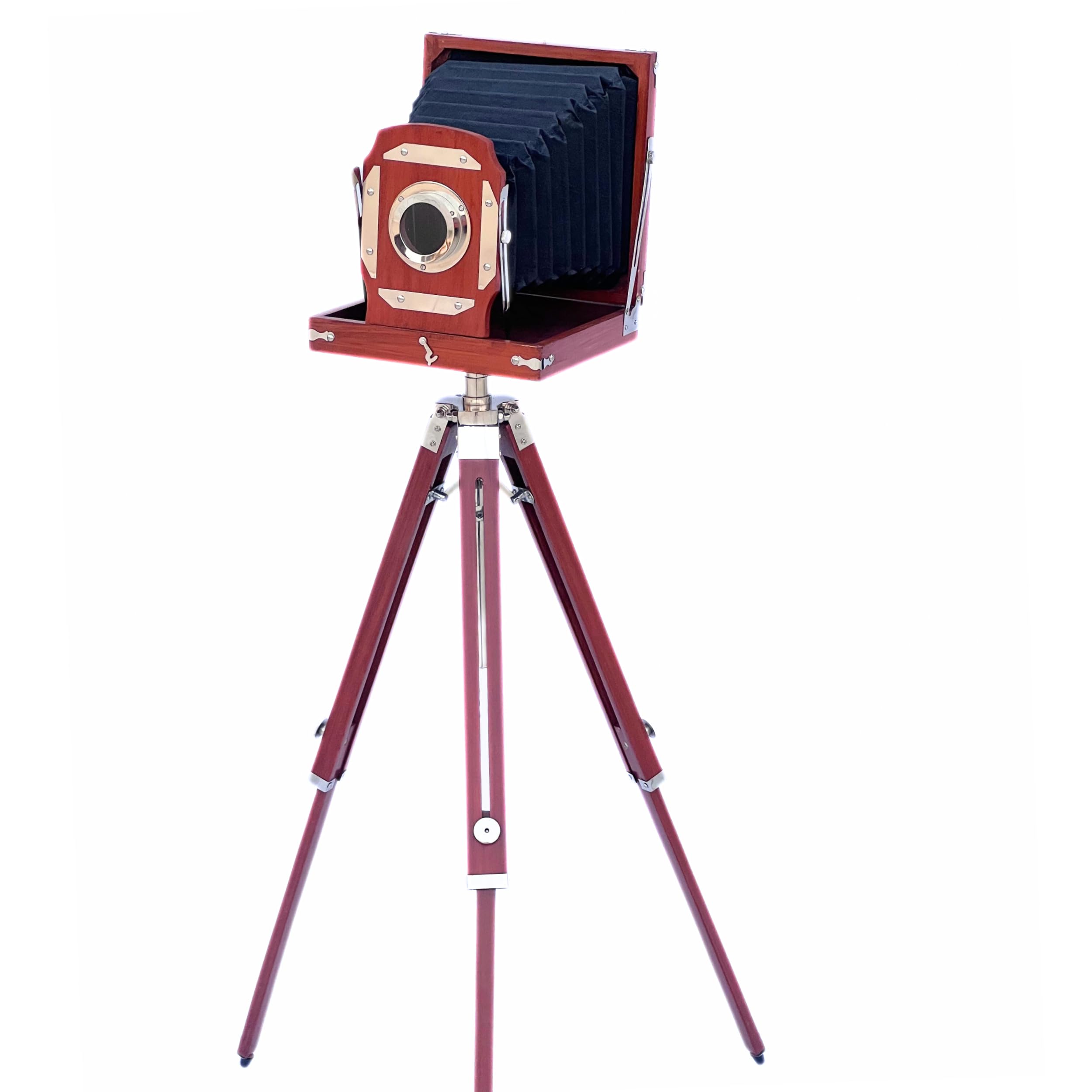 Collectiblesbuy Antique Style Retro Vintage Look Wooden Film Camera Modern Adjustable Brown Tripod Stand Royal Designer Old Movie Prop Rustic Folding Camera Corner House Decorative Collection Item