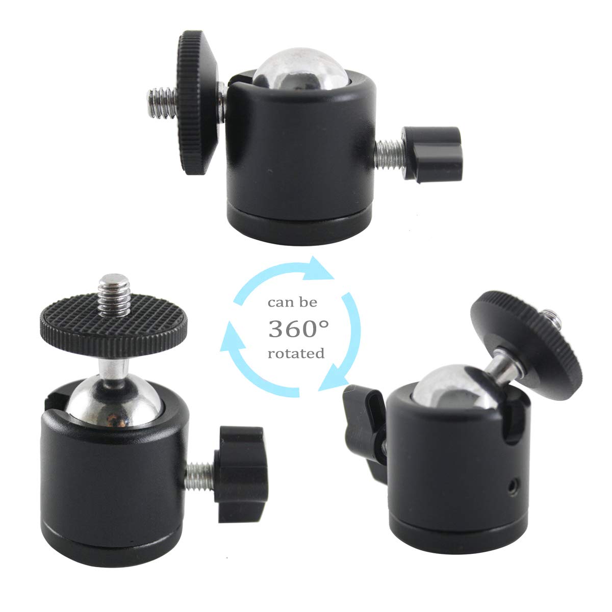 Exmax 360 Degree Aluminum Alloy Body Rotating Swivel Mini Tripod Ball Head With 1/4" Screw Thread Base Mount For Lighter Dslr Camera Camcorder Led Light Bracket Hiking Htc Vive (Black)