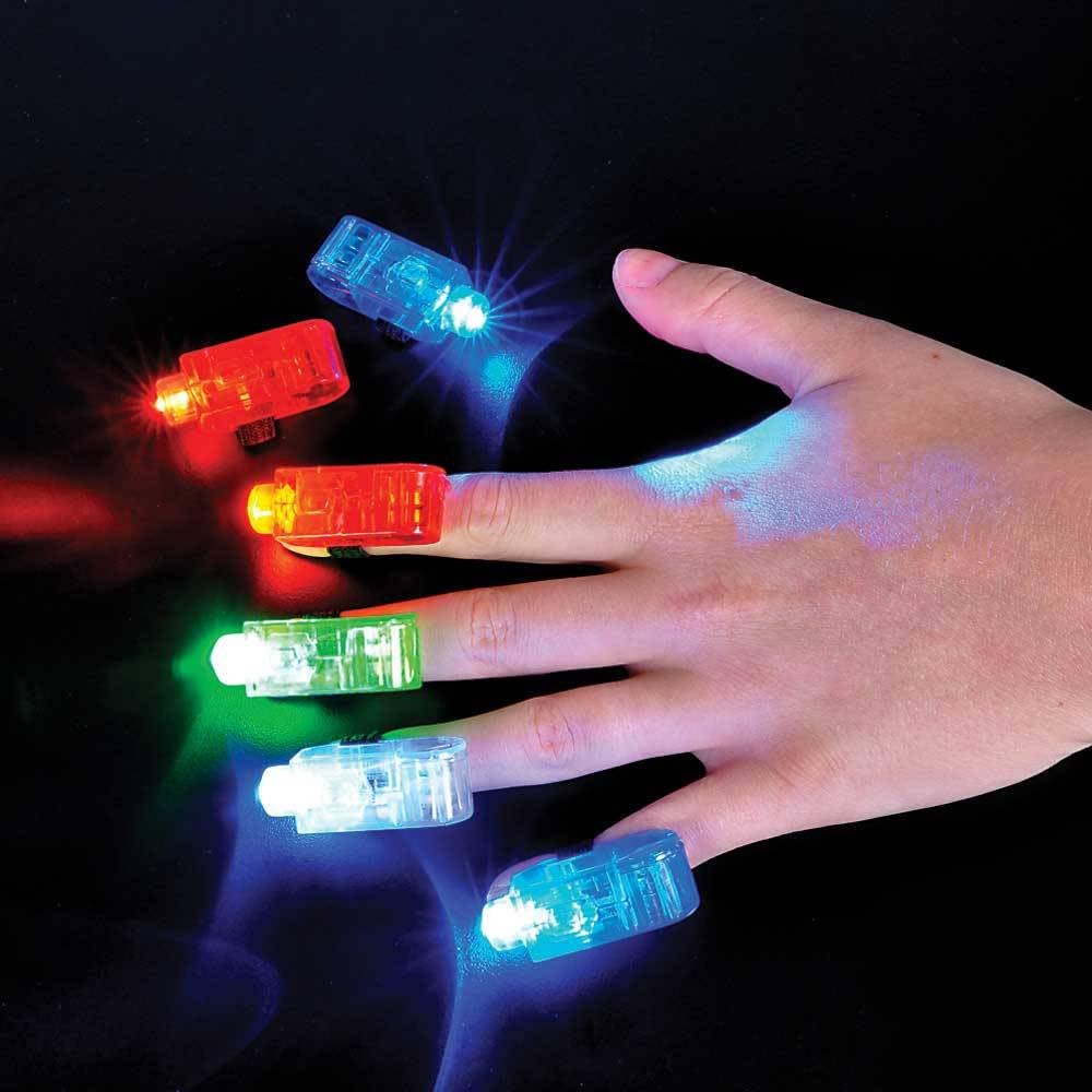 Flashing Panda Bulk 12 Cards (48 Rings) Fingerbeams Led Finger Ring Lights, 4 Color Flashlights Per Pack, Stocking Stuffers, Rave, Night Club, Parties, Concerts, Safety At Night, Halloween
