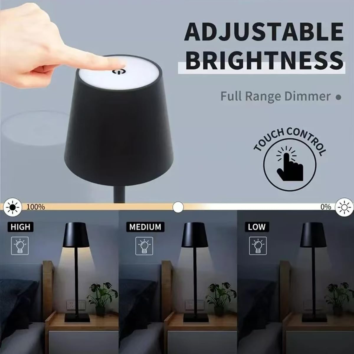 Octoraewo Black Cordless Table Lamps,Portable Led Touch Led Table Lights For Students And Adult,Usb Rechargeable Desk Lamp,Eye Caring,Stepless Dimming,Breastfeeding (Night03)
