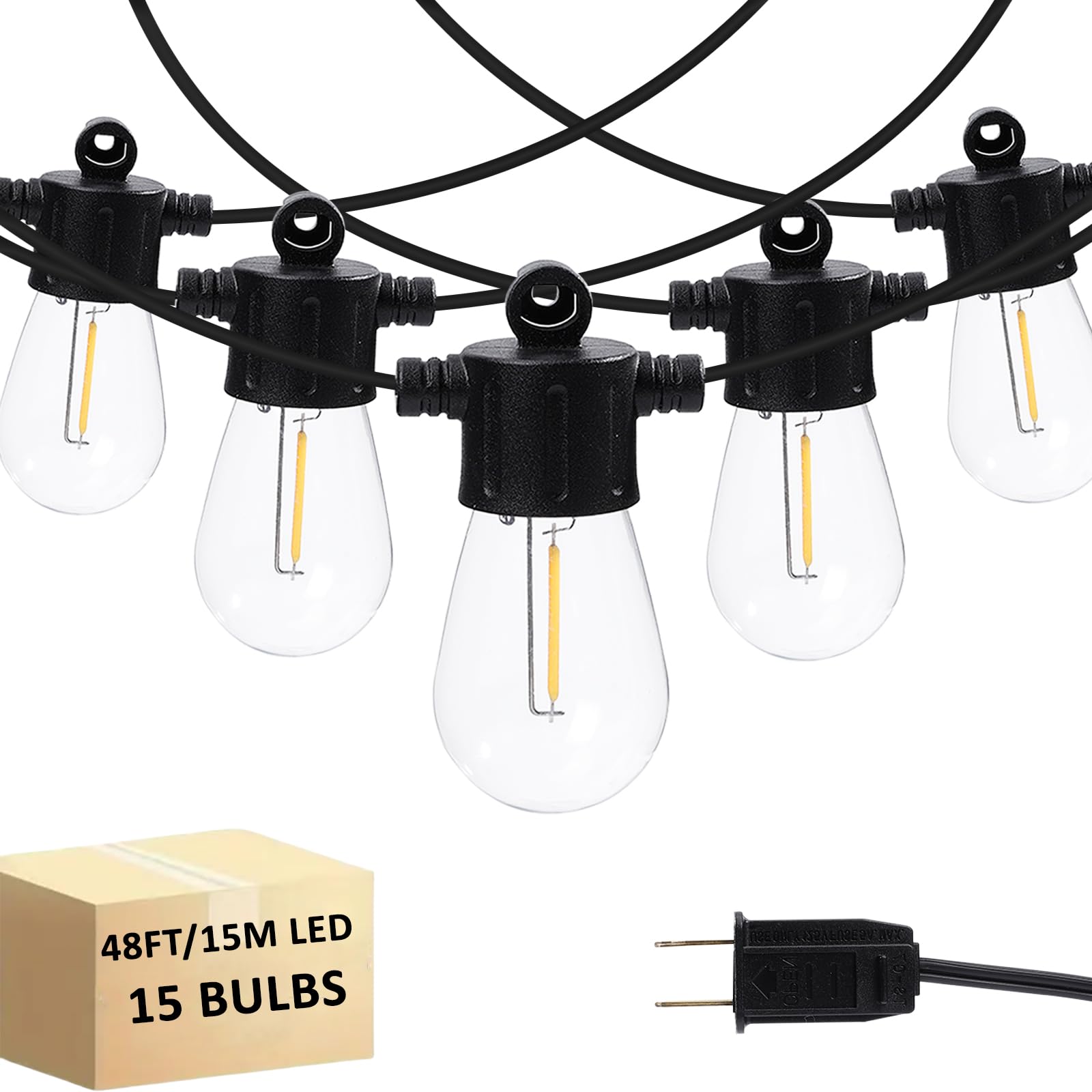 Iqerew Led Outdoor String Lights 48Ft Patio Lights With 15 Shatterproof Vintage Edison Bulbs Outside Hanging Light Waterproof For Porch Deck Garden Backyard Balcony