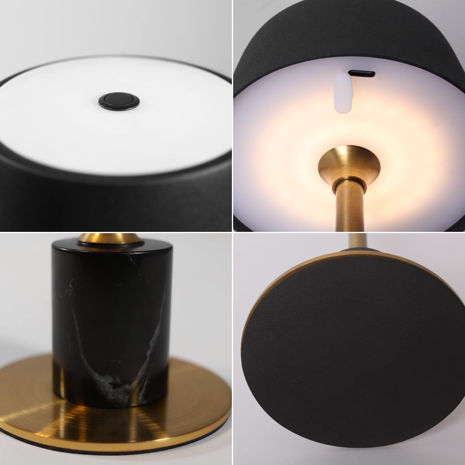 Dawalight Cordless Table Lamp, Rechargeable Desk Lamp, 2500Mah 3 Level Brightness Fillable Lamp, Couple Dinner, Coffee Table, Restaurant, Bedroom, Reading, Outdoor Camping Black + Gold
