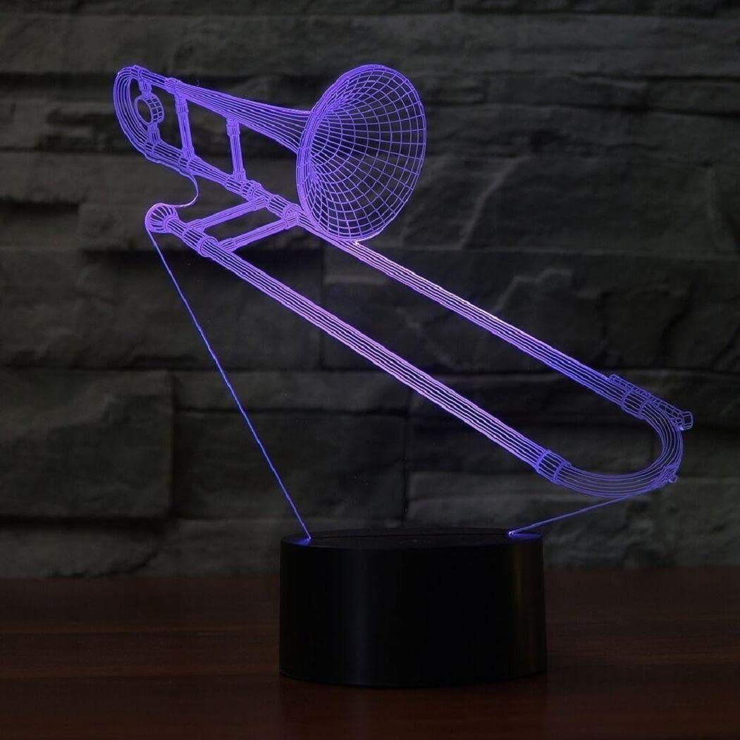 Fxuslgt 3D Saxphone Trombone Night Light Remote Control Touch Switch 16 Color Change Led Table Desk Lamp Acrylic Flat Abs Base Usb Charger Home Decoration Toy Brithday Xmas Kid Children