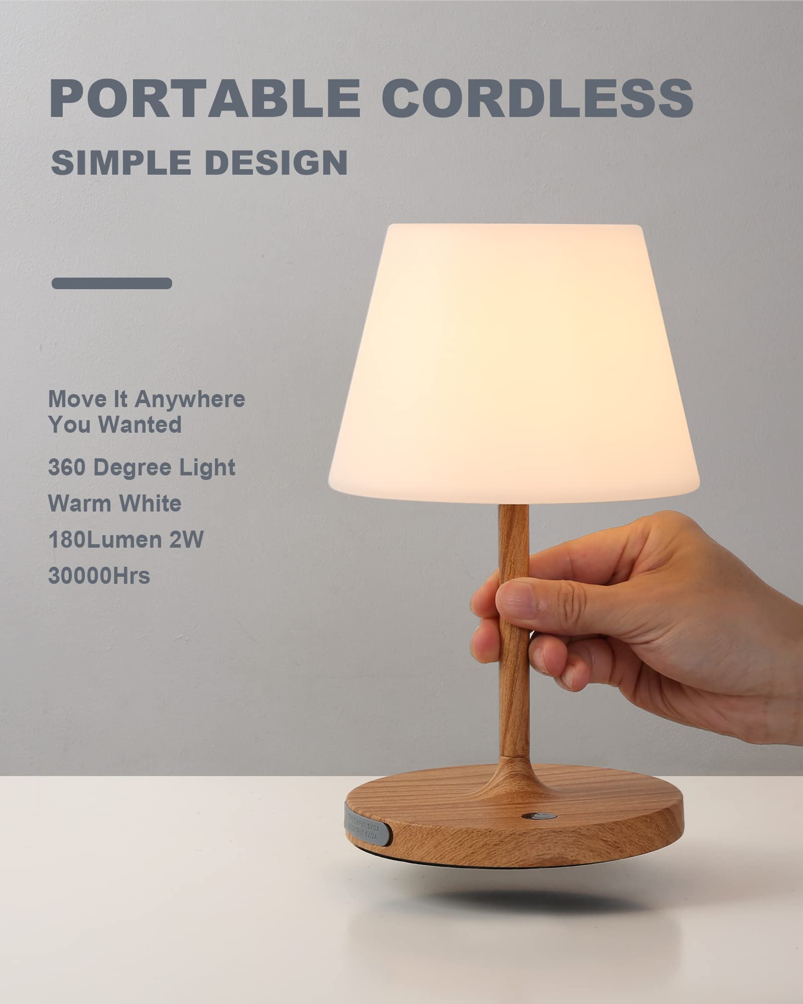 Weilailux Outdoor Battery Operated Table Lamp Waterproof, 4000Mah Cordless Rechargeable, Touch Dimmable Desk Lamp, Led Night Light For Patio Camping Restaurant Home, H9.6In, Wood Grain