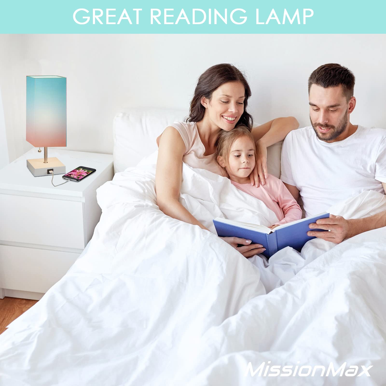 Missionmax Modern Desert Sunset Small Table Lamp W Usb Quick Charging Port, Great For Led Bedside, Desk, Bedroom, And Nightstand Lamps Or Other Table Lights
