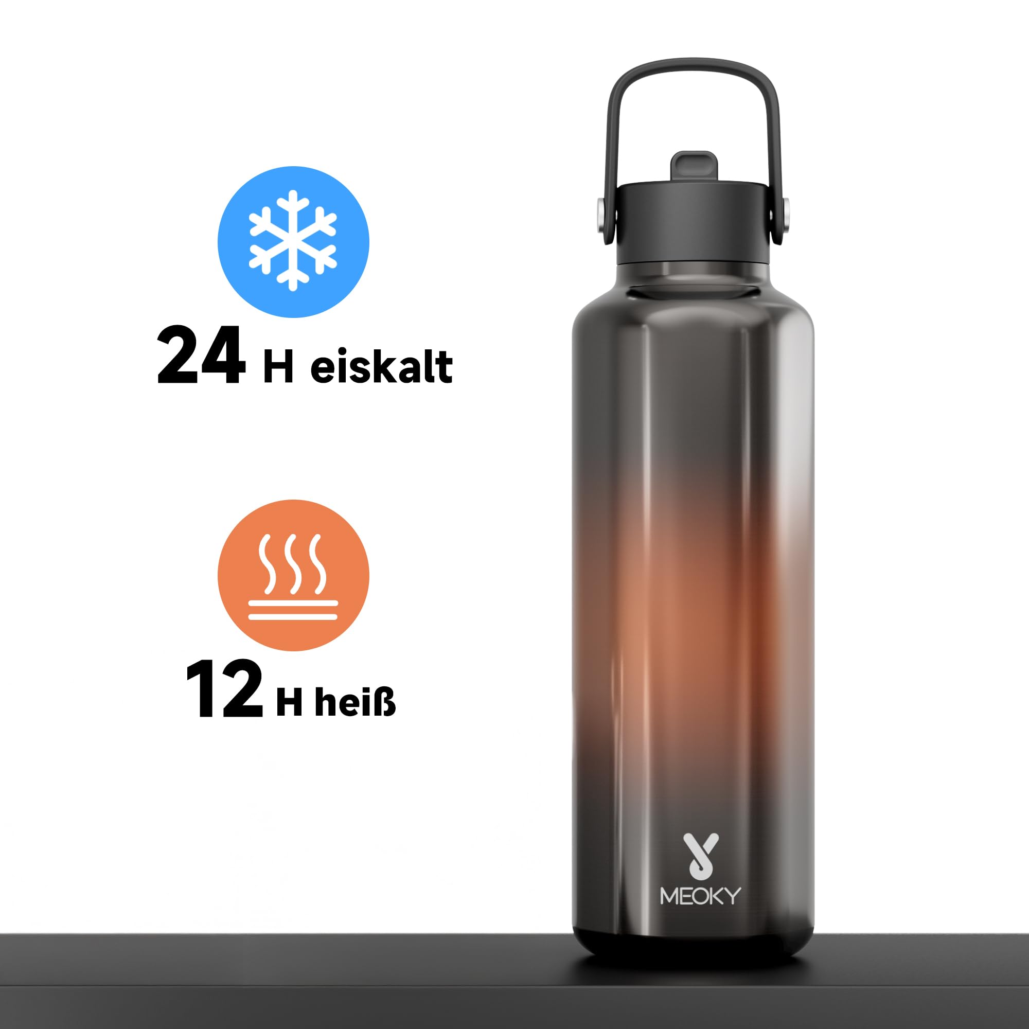 Meoky Water Bottle With Straw For Men: 24 Oz Stainless Steel Insulated Water Bottle