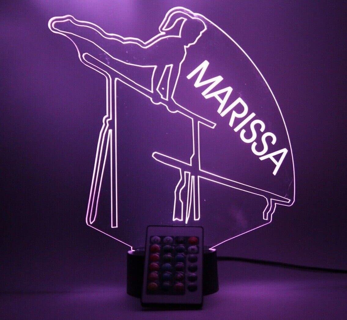 Mirror Mania Gymnast On Bars Night Light Up Lamp Led Personalized Name Engraved Gymnastics Athlete Gymnasts Tumbler Desk Table Lamp, Custom Design Feature - It'S Wow, With Remote, 16 Color Options, Great
