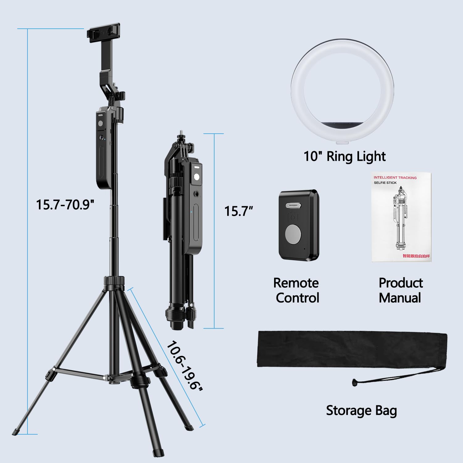 Yayusi Auto Face Tracking Tripod 360° Rotation With Stand, 10" Rgb Ring Light Phone Tripod & Selfie Stick With Remote And Gesture Control, No App, Built-In Tracking Camera For Video/Live Streaming