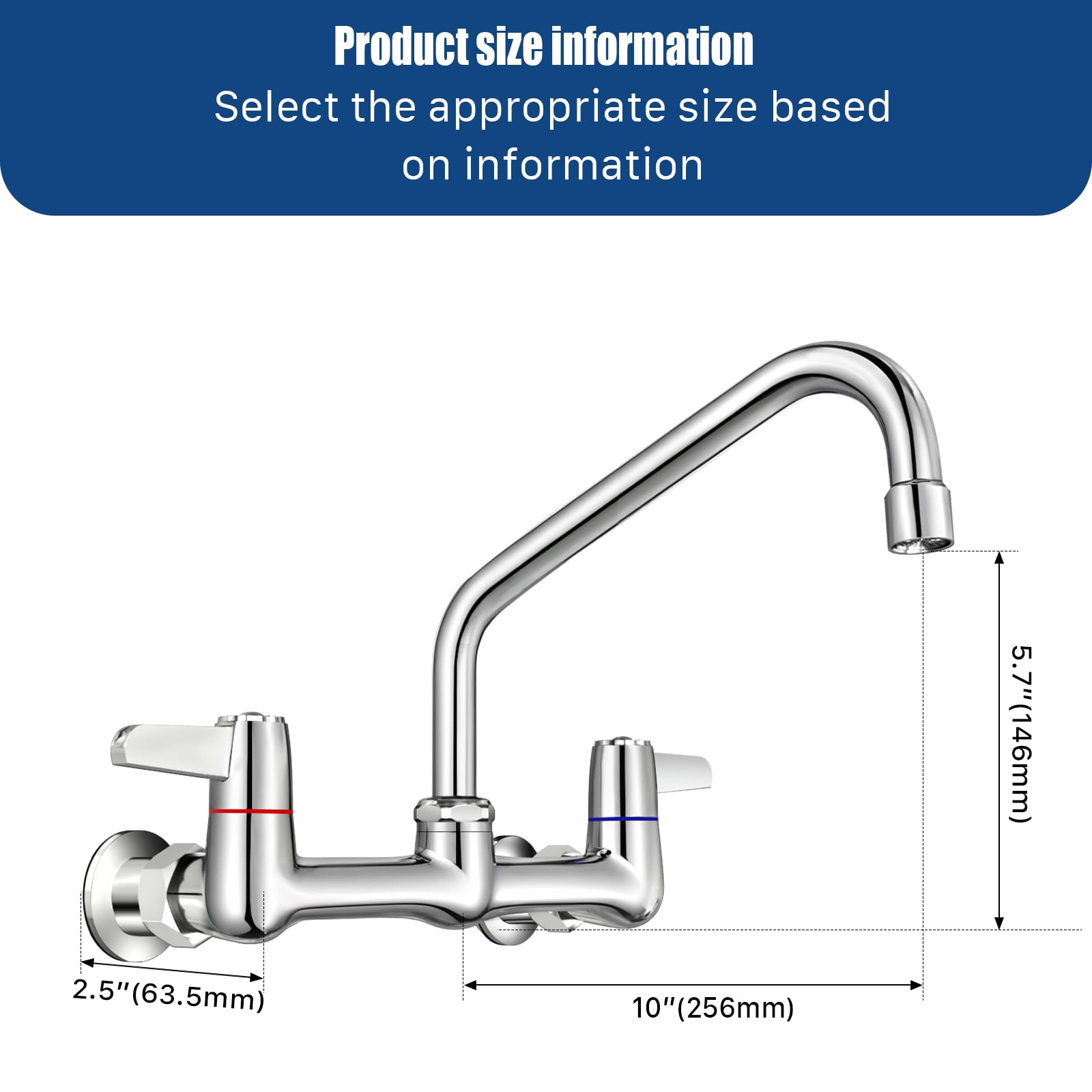 Rnatflu Commercial Sink Faucet With 10 Inch Swivel Spout - Wall Mount Faucet 8 Inch Center - Wall Mounted Kitchen Faucet - Ideal For Commercial Use - High Water Flow