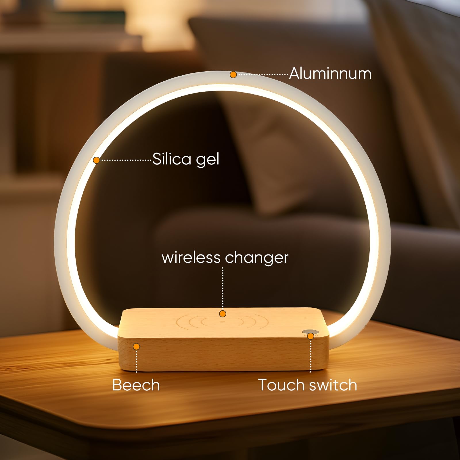 Lonrisway Wireless Charging Bedside Lamp,Premium Wooden Nightstand Light For Bedroom,Nursery Touch-Control Desk Lamp,Ideal Choice,Stepless Dimming& 3 Color Temps